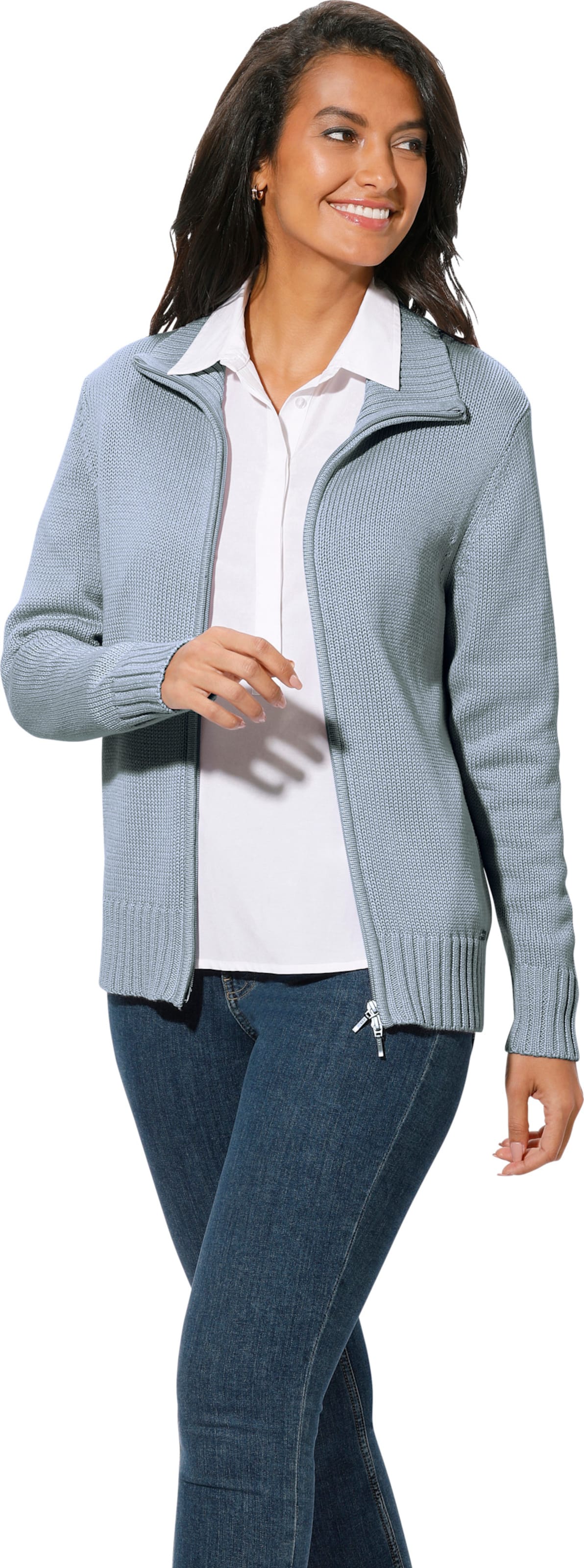 Casual Looks Damen Blau Strickjacke Gr. 50, (Eisblau), 50% Baumwolle, 50% Polyacryl, Unifarben, Figurumspielend, Strickjacken Strickjacke, Topseller - Bild 4
