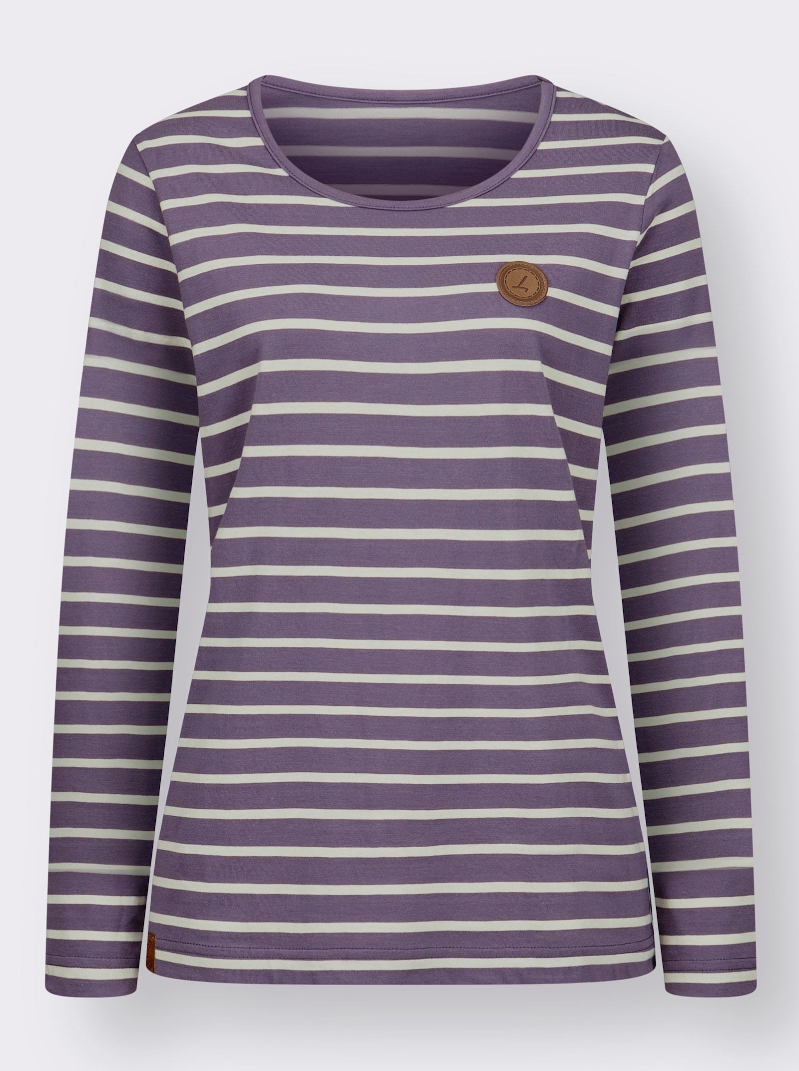 Ringelshirt mit Lederimitat-Patches - feige-ecru-gestreift