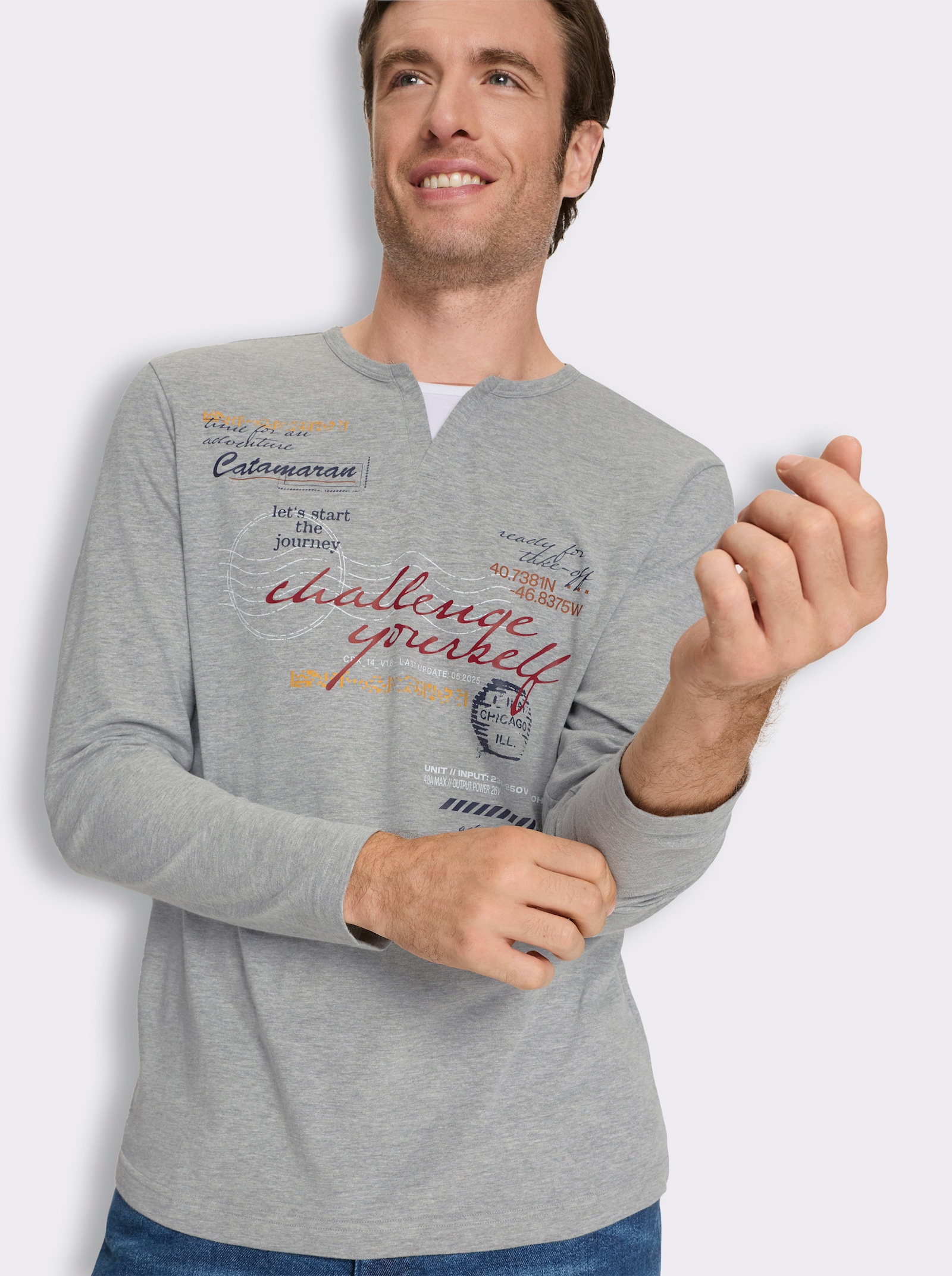Langarmshirt mit Print - grau-meliert