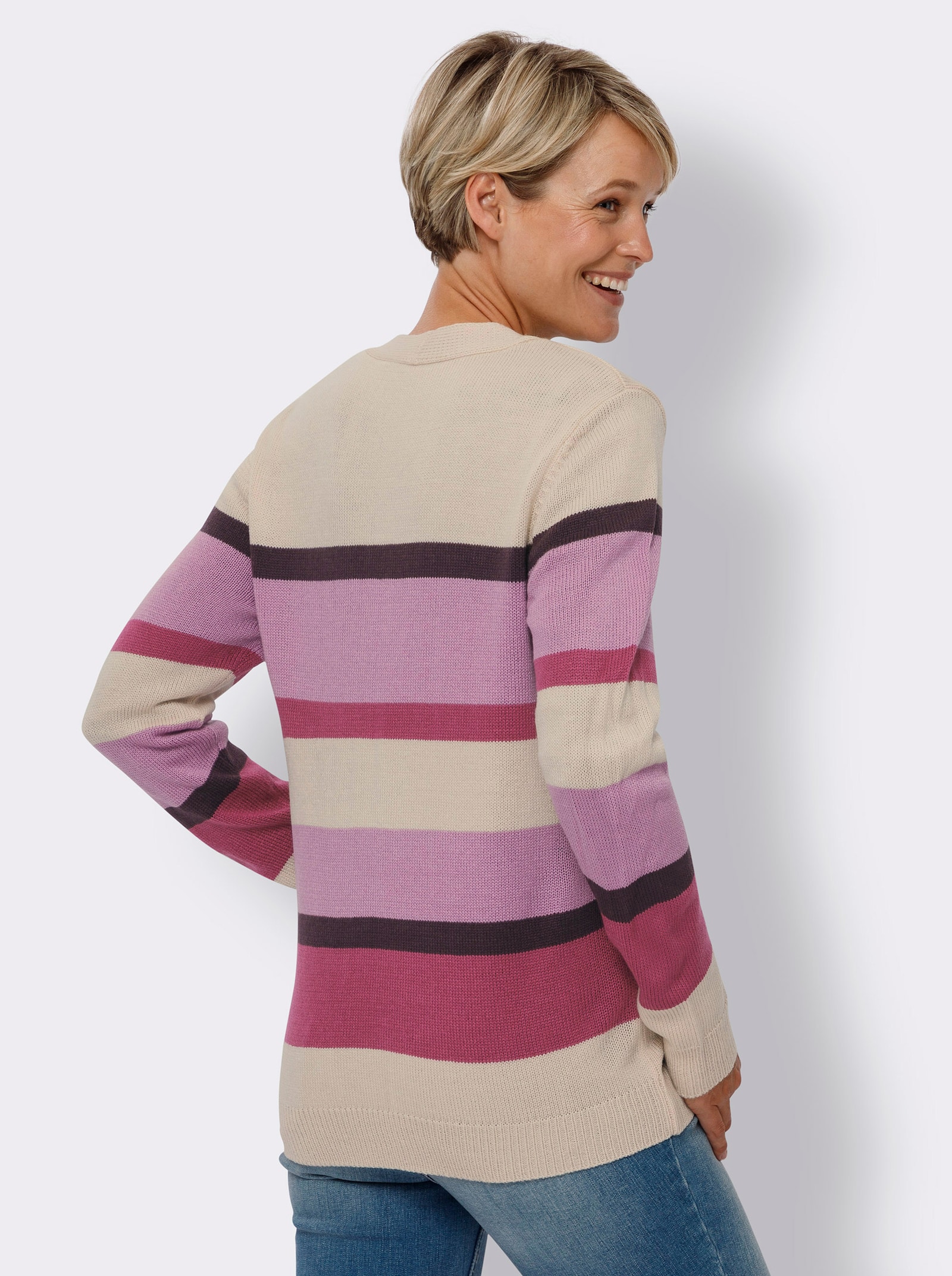 Strickjacke im Streifenmuster - elfenbein-orchidee-geringelt