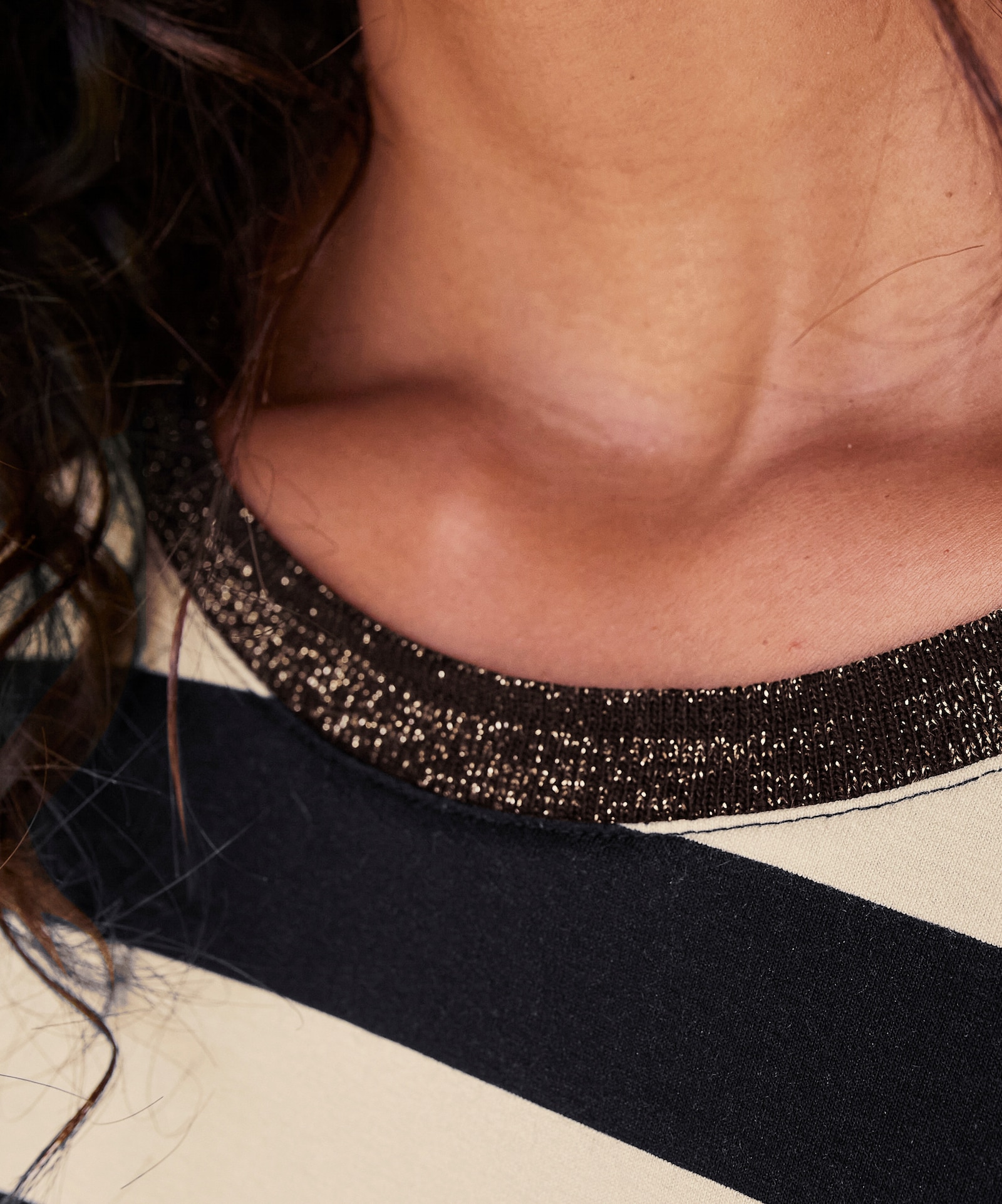 heine T-shirt à manches 3/4 avec fils brillants - noir-café au lait à rayures fines