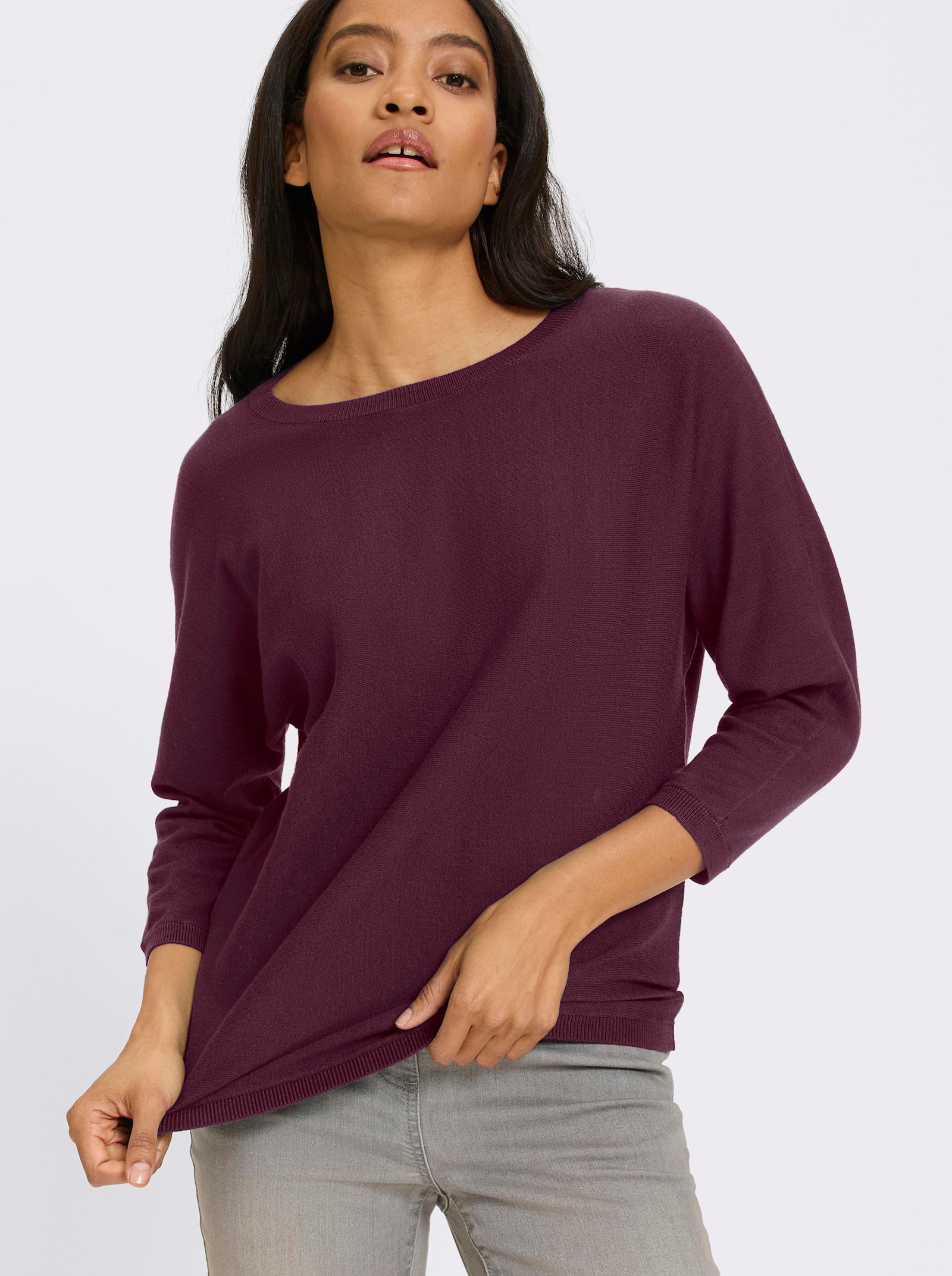 heine Fledermauspullover mit Rippenbündchen - burgund