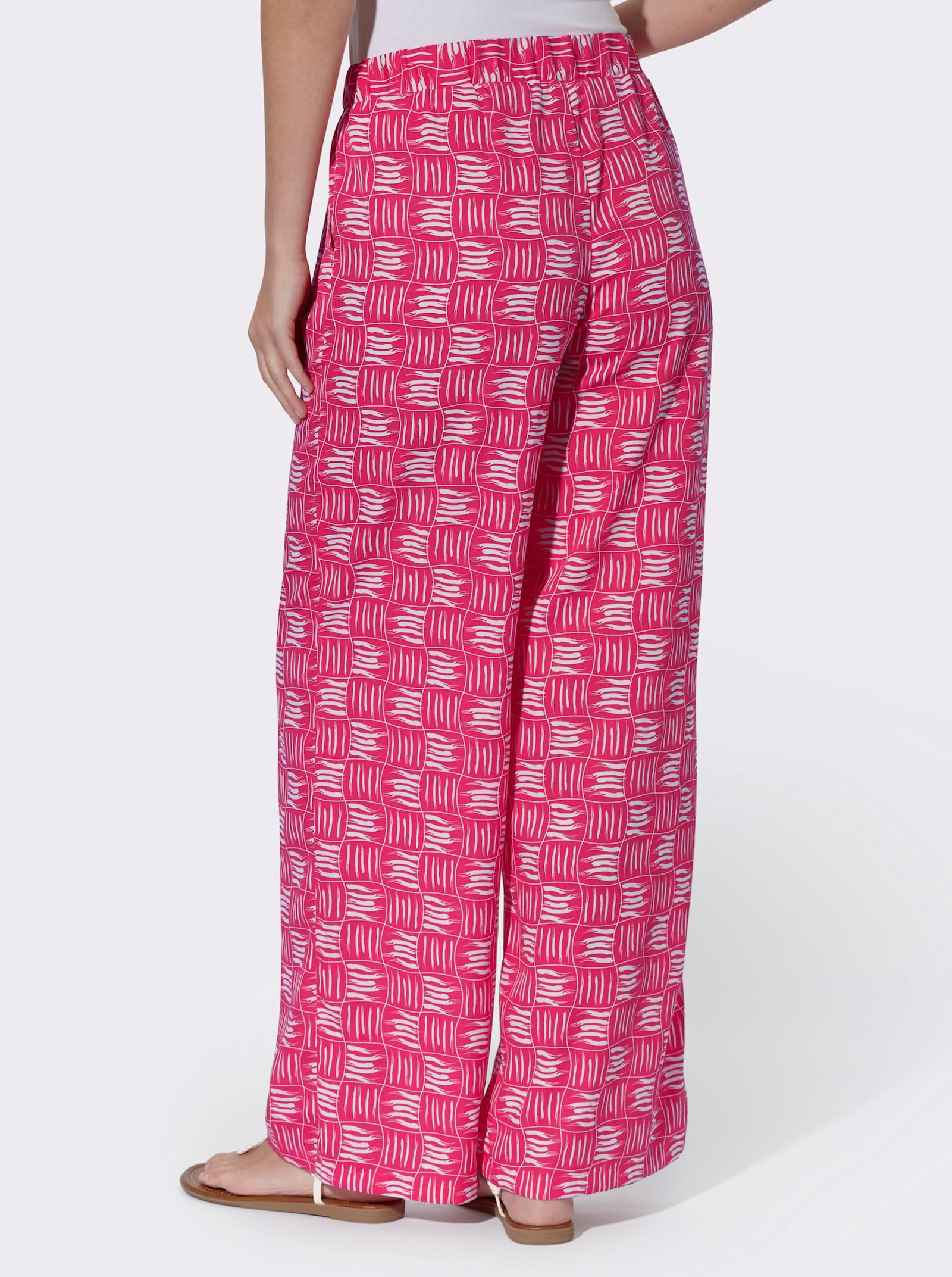 Schlupfhose mit 2 Taschen - pink-ecru-bedruckt