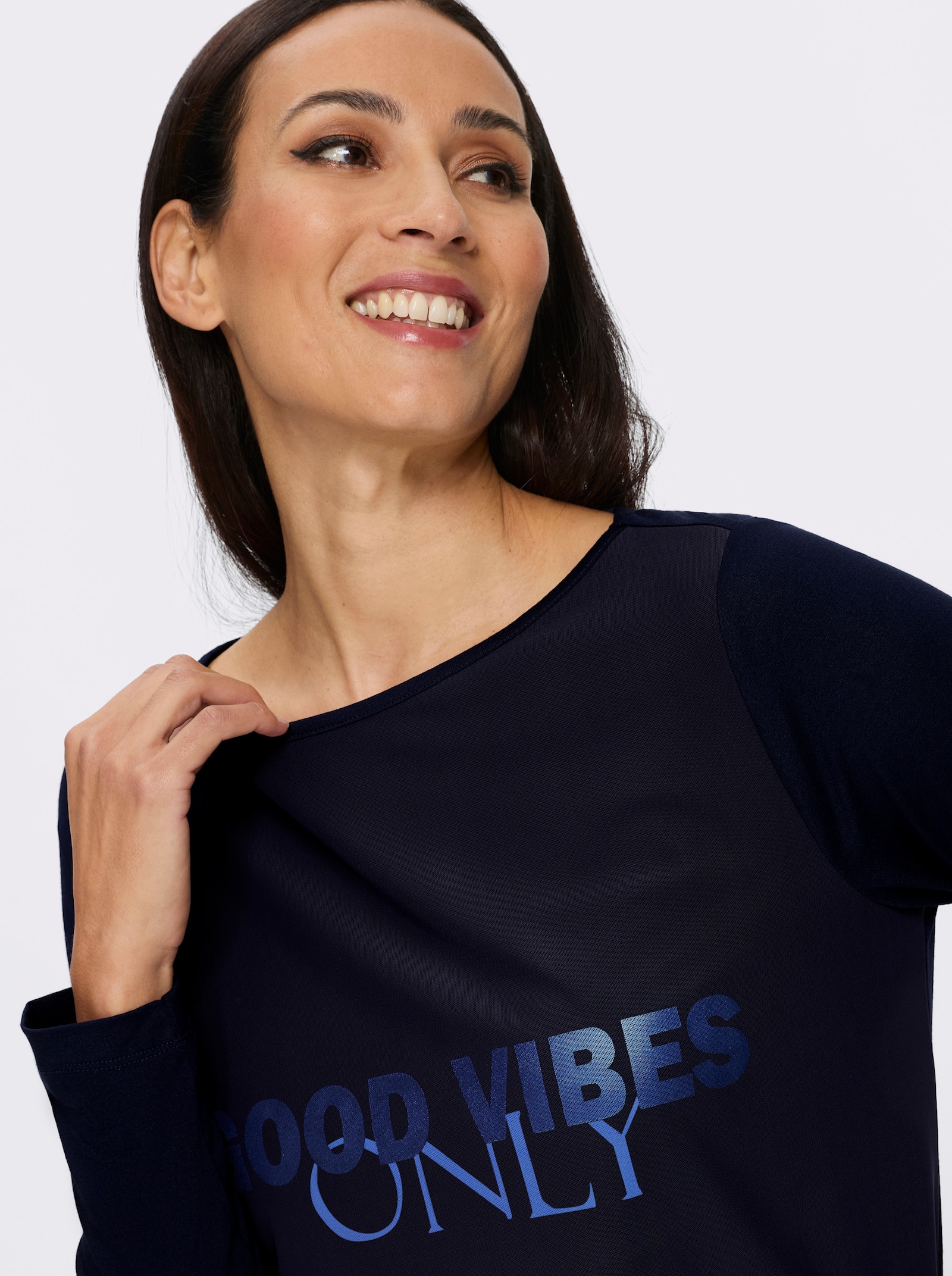 heine Langarmshirt mit Foliendruck - marine-eisblau