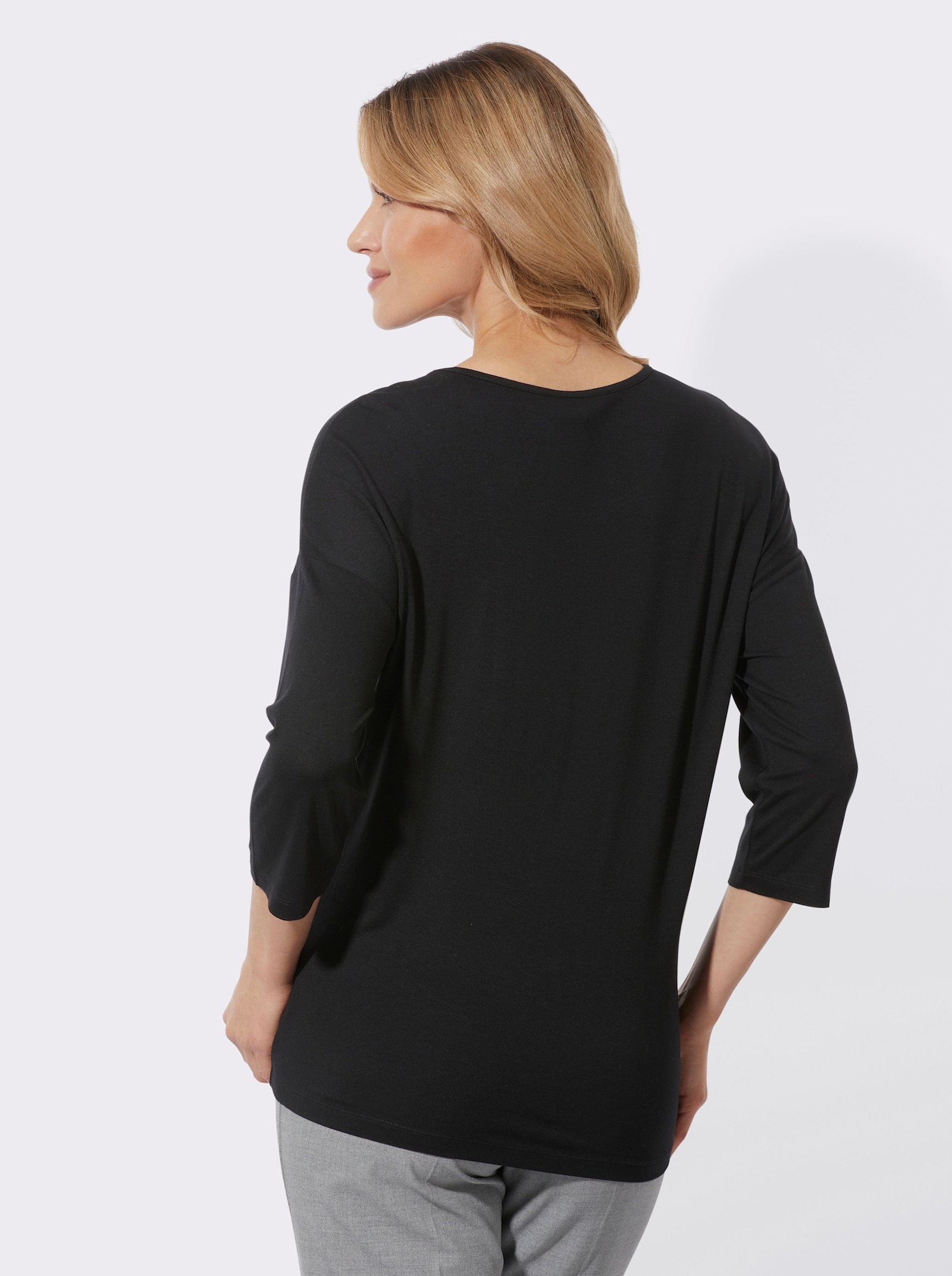 3/4-Arm-Shirt mit Pailletten - schwarz