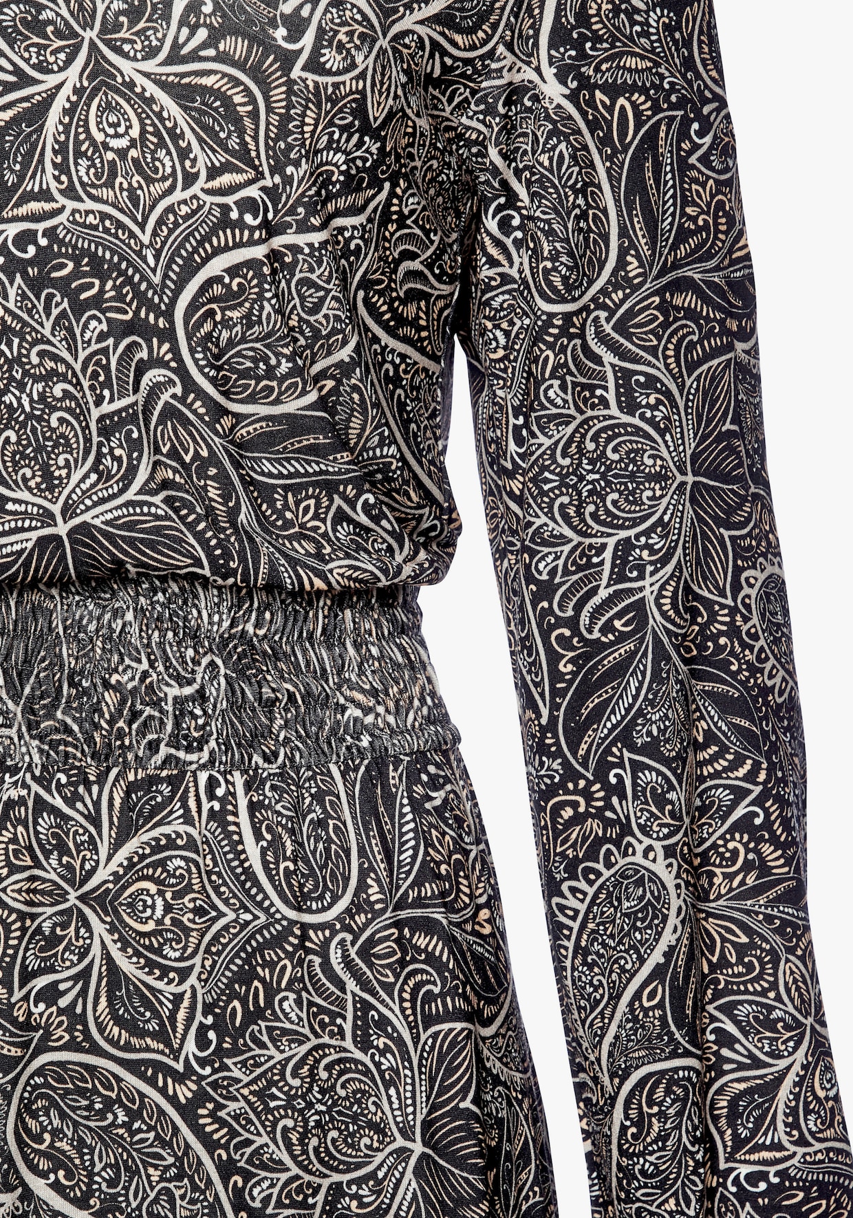 LASCANA Maxikleid - schwarz-creme-grau bedruckt