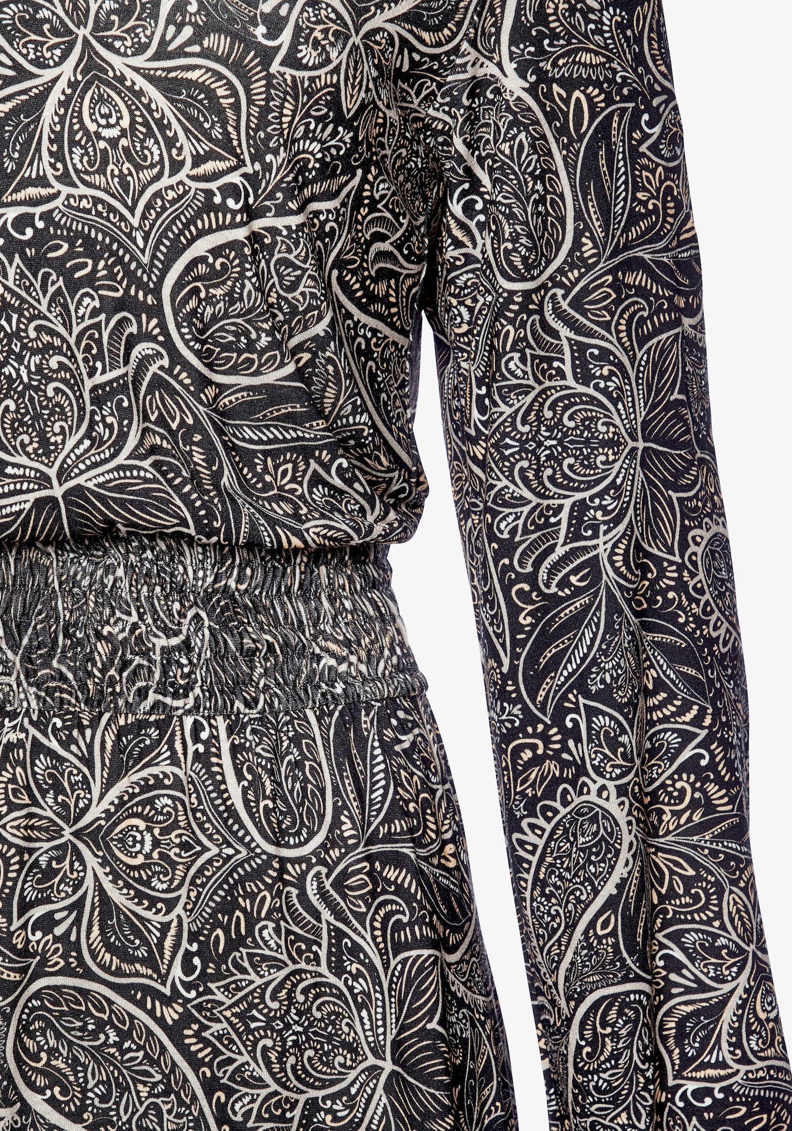 LASCANA Maxikleid - schwarz-creme-grau bedruckt