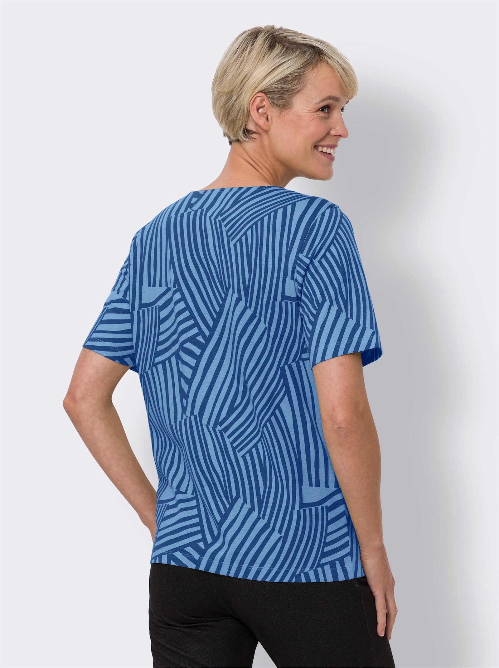 Kurzarmshirt mit Wellenmuster - royalblau-himmelblau-bedruckt