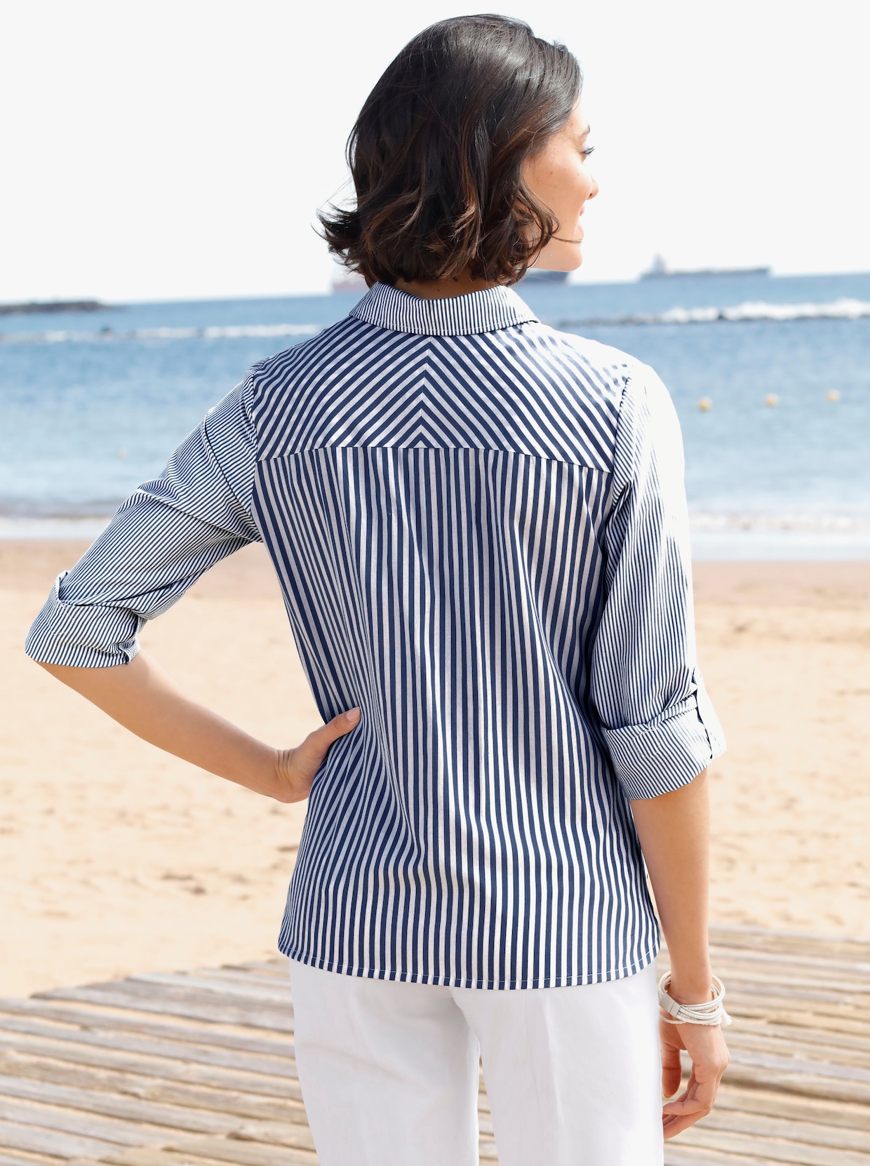 Blouse met lange mouwen - marine/wit gestreept