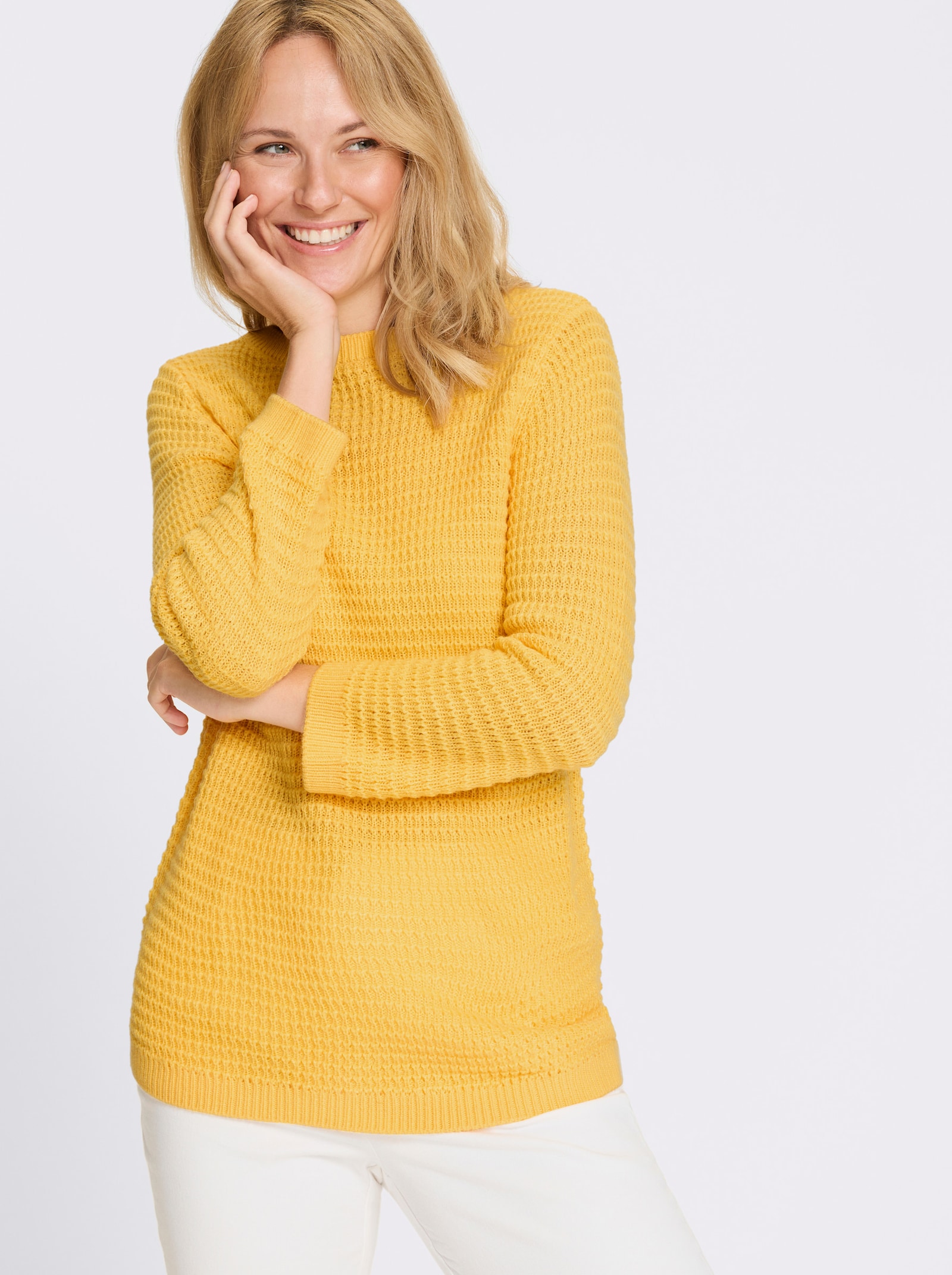 Svetr s 3/4 rukávem a lodičkovým výstřihem - žlutá