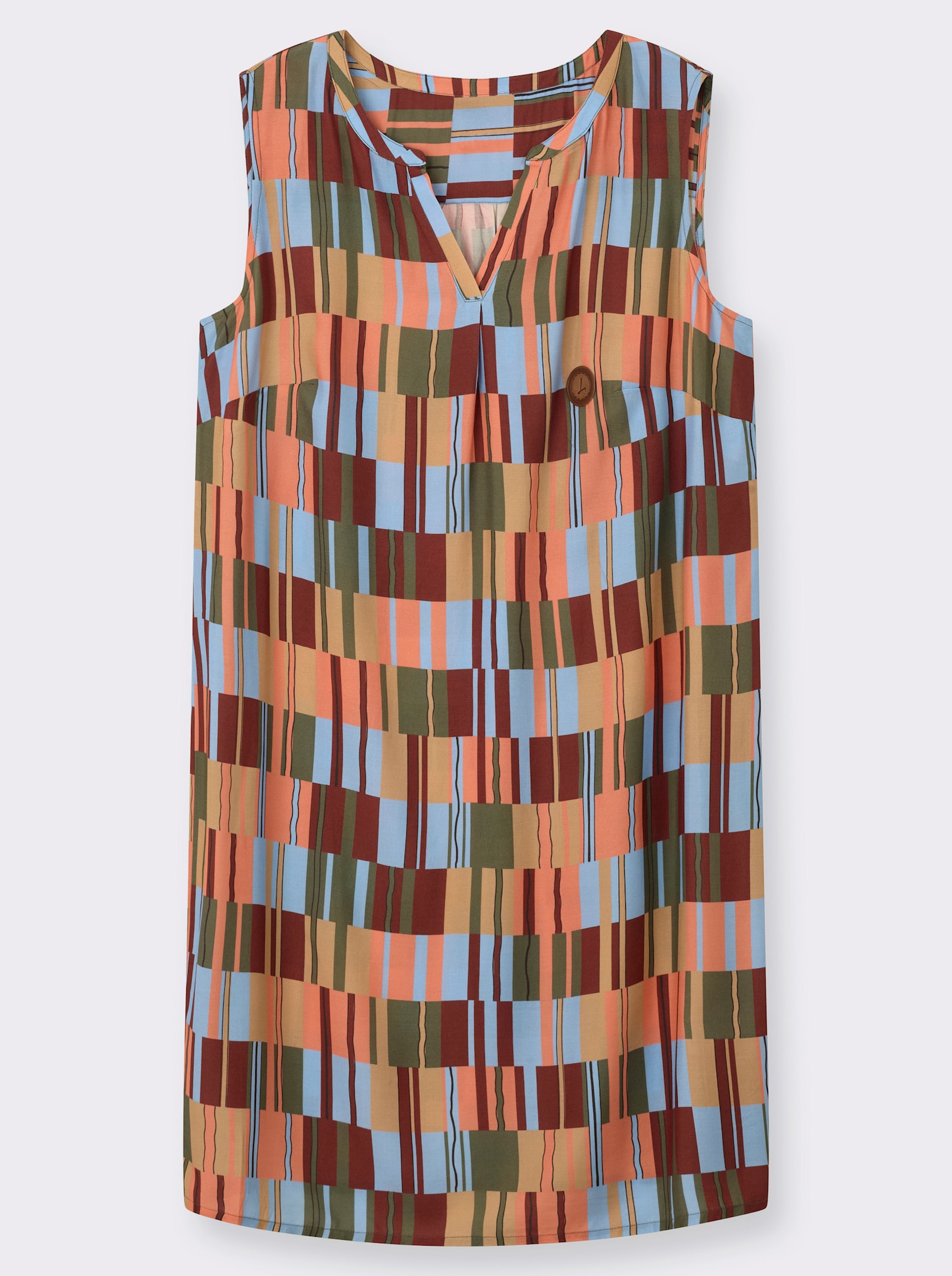 Druckkleid aus reiner Viskose - khaki-rotbraun-gemustert