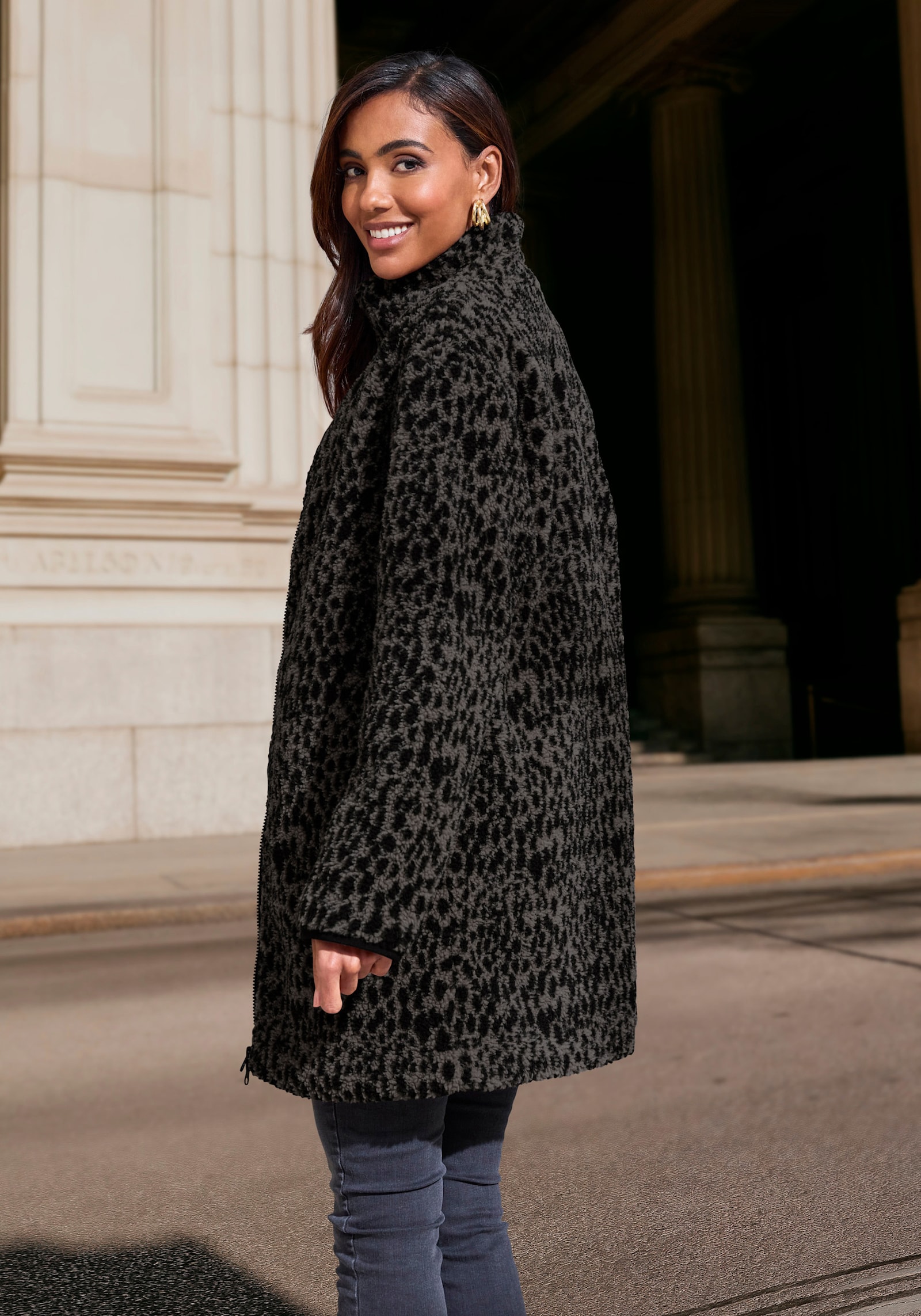 LASCANA Fleecejacke - leo-anthrazit