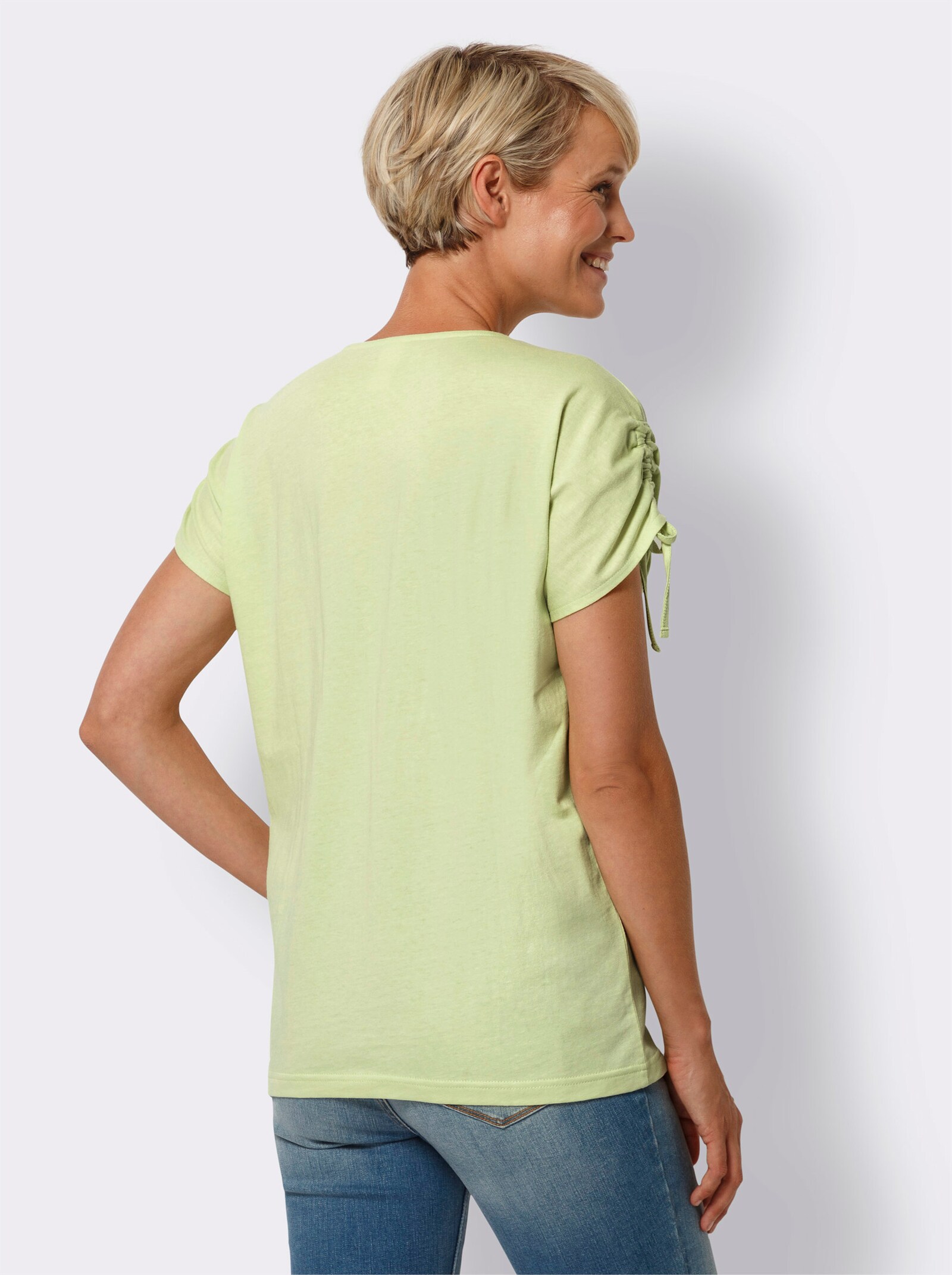 Shirt met korte mouwen en rimpeling op de armen - pistache/rietgroen