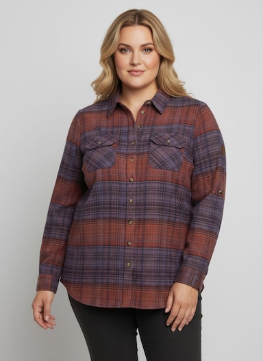 Flanellbluse im Karo-Muster - mittelblau-terra-kariert