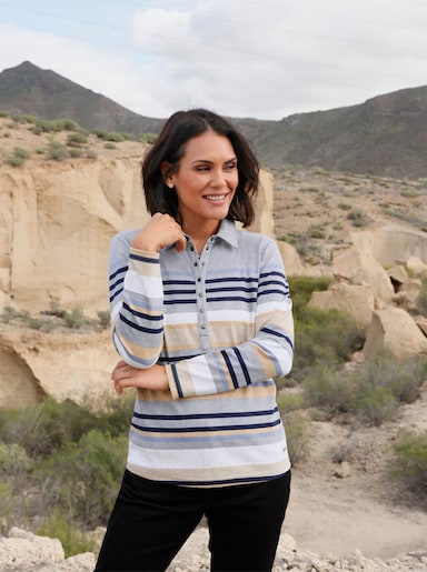 Poloshirt mit Druckknöpfen - grau-taubenblau-geringelt