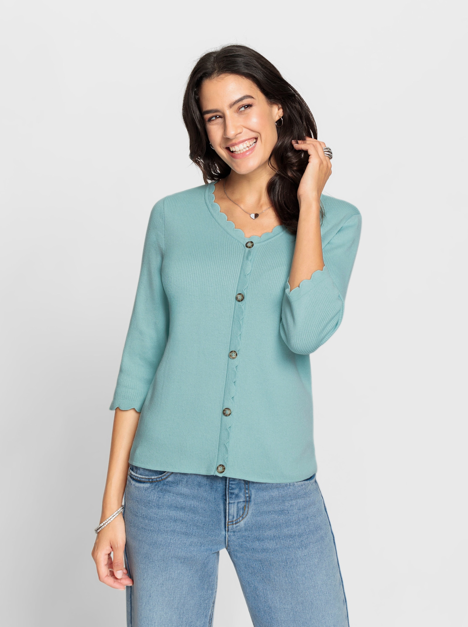 Pullover met 3/4-mouwen en met knopen in hoornlook - mint