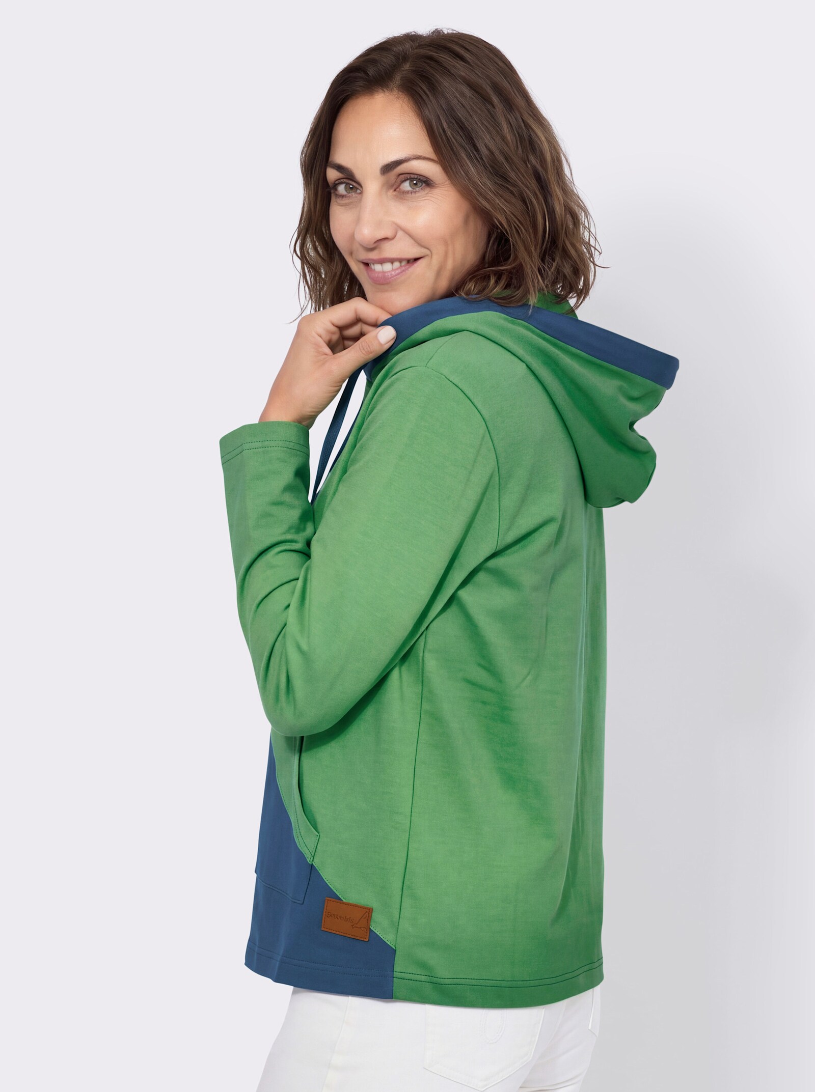 Sweatshirt mit Kapuze - apfel-jeansblau