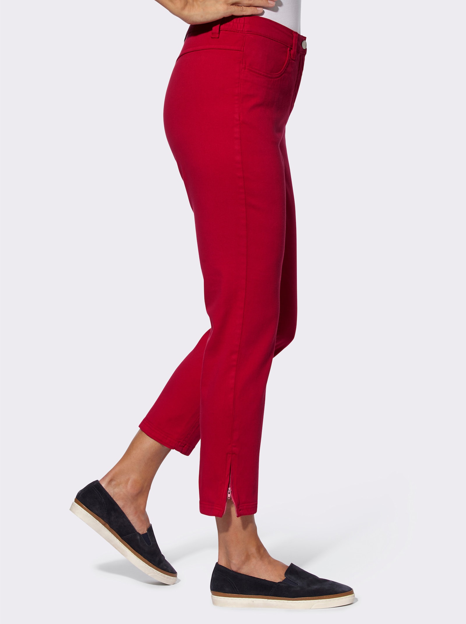 7/8-jeans met ritssluitingen opzij - rood