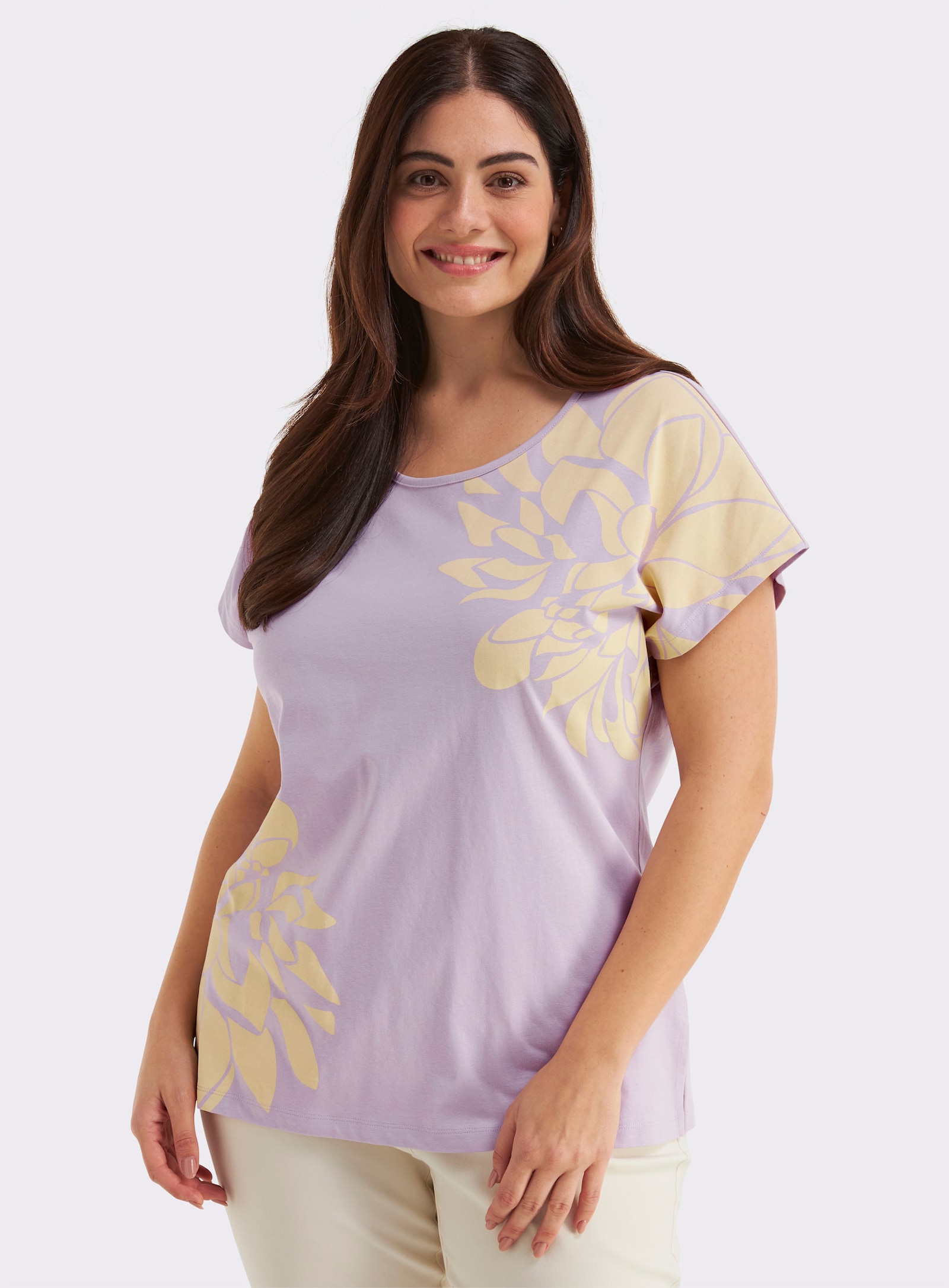 sheego Rundhalsshirt mit Blütenprint - flieder-vanille-bedruckt