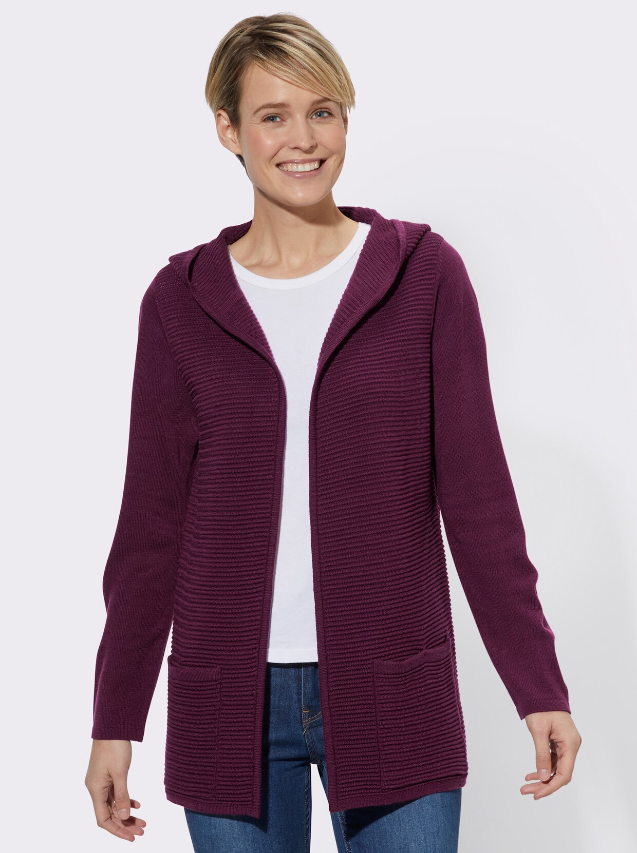 Kapuzenstrickjacke - brombeere