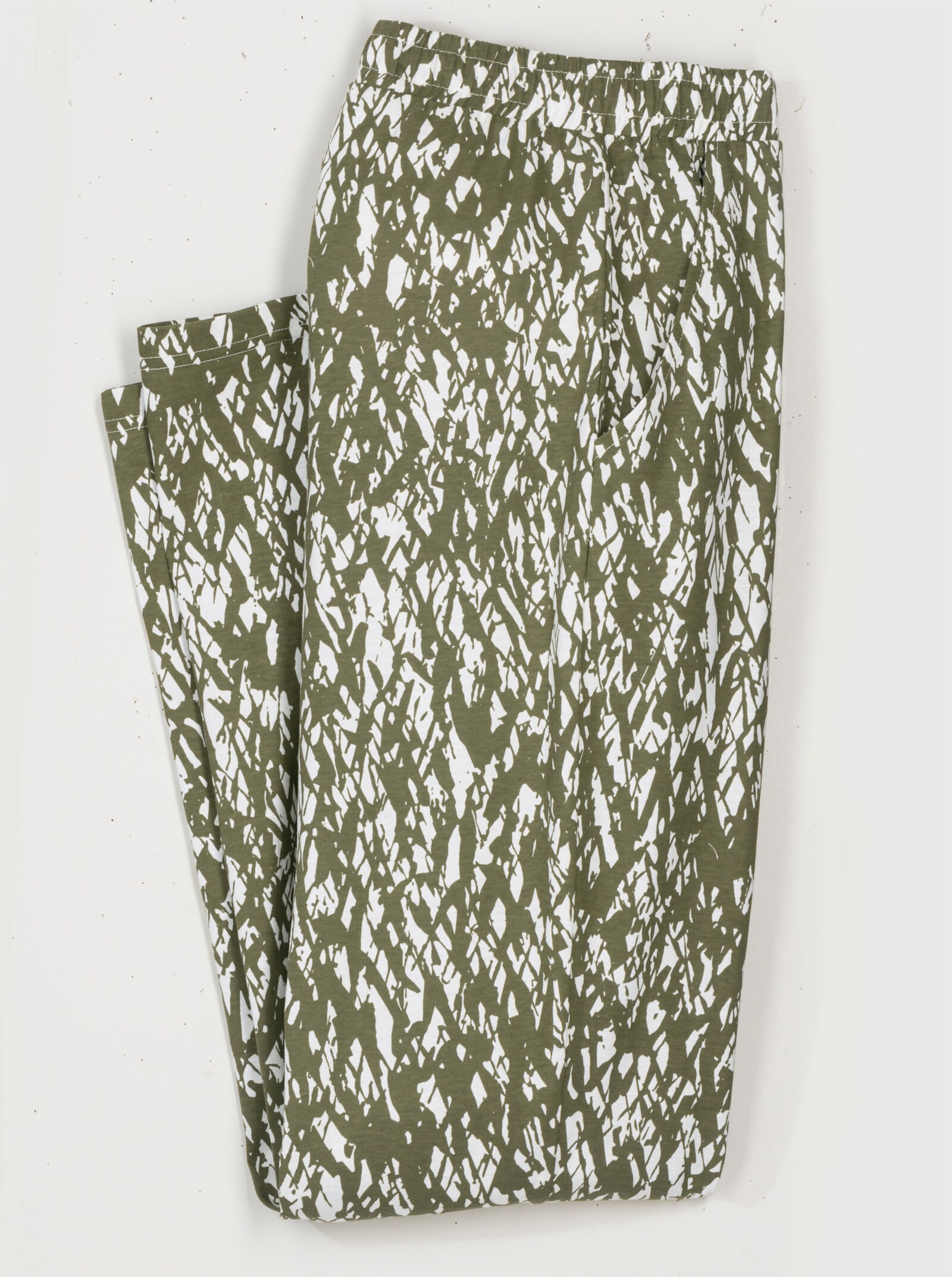 Vrijetijdsbroek met twee zakken, bedrukt - olijf/ecru bedrukt