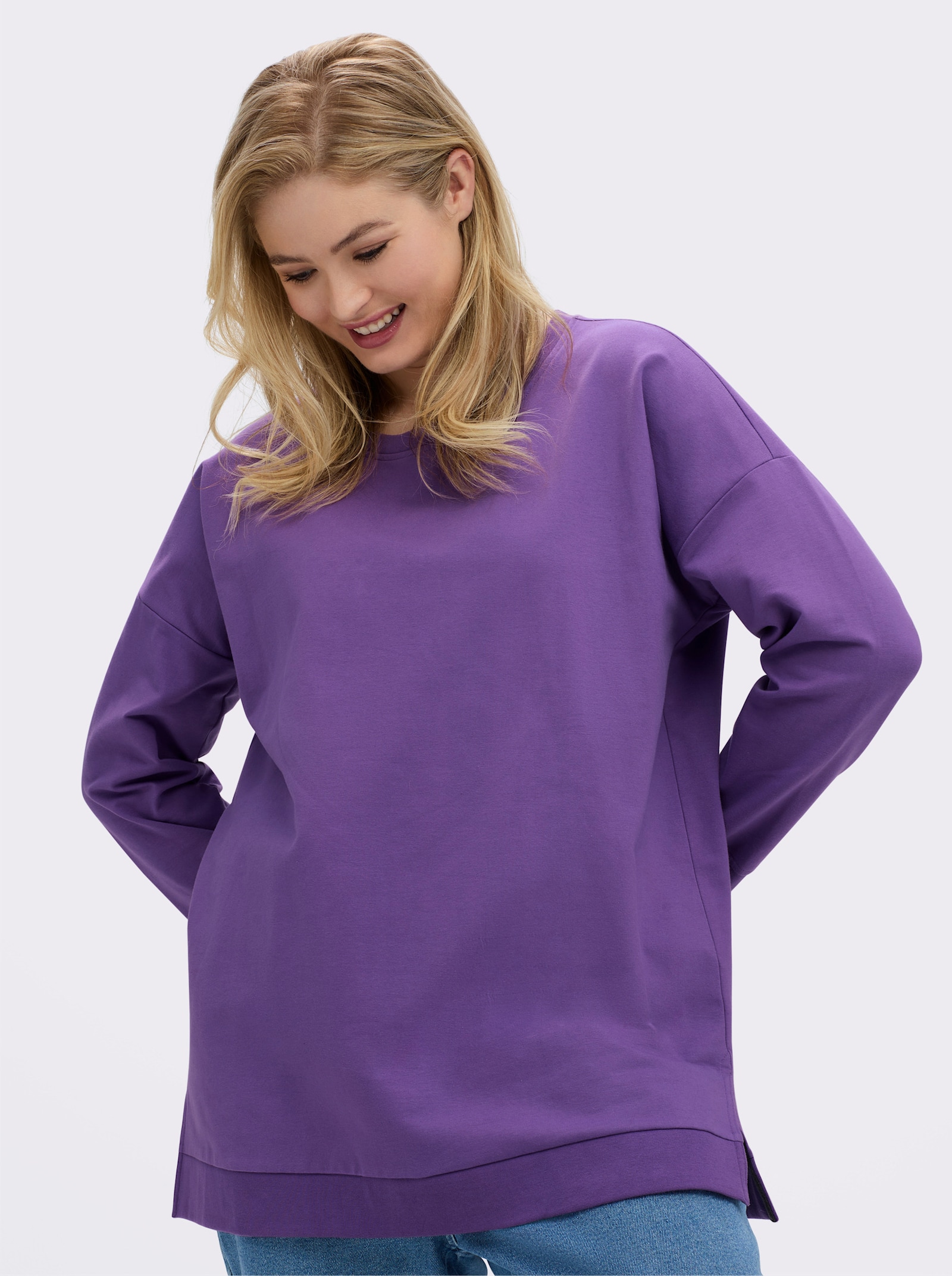 sheego Longsweatshirt mit Ripp-Abschlüssen - lila