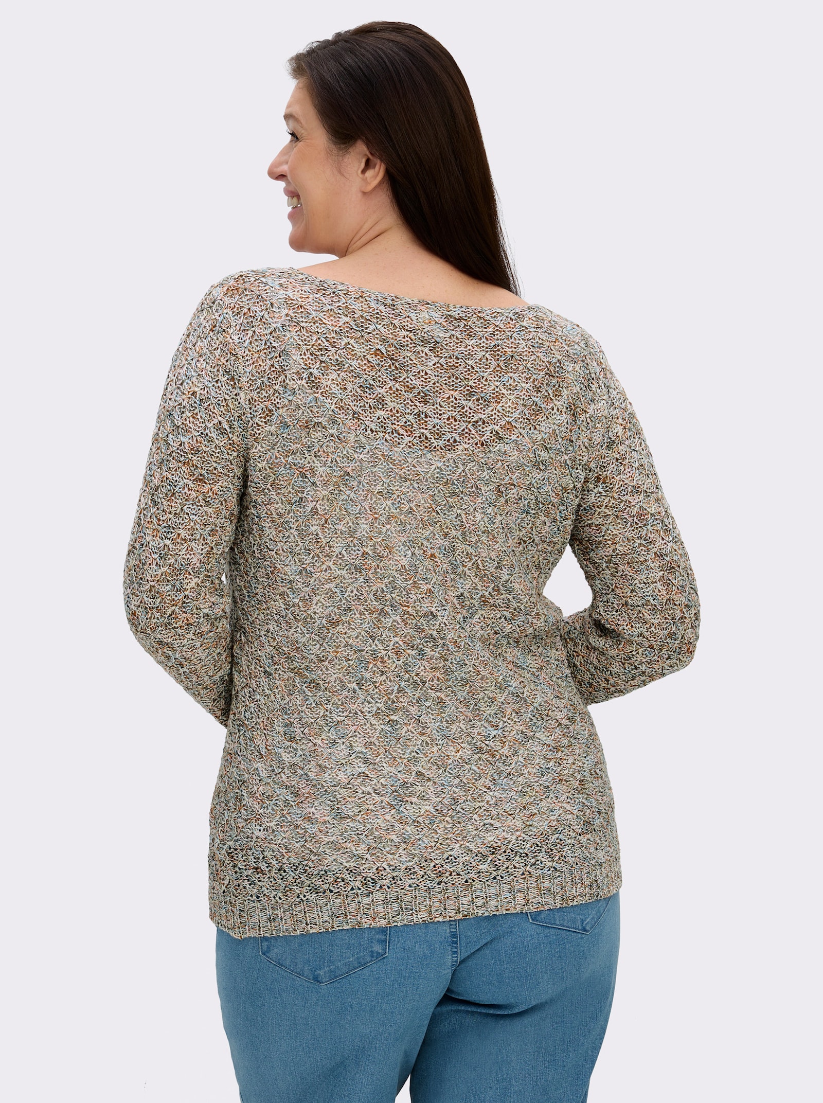 Rundhalspullover mit Multicolor-Garn - ecru-gemustert