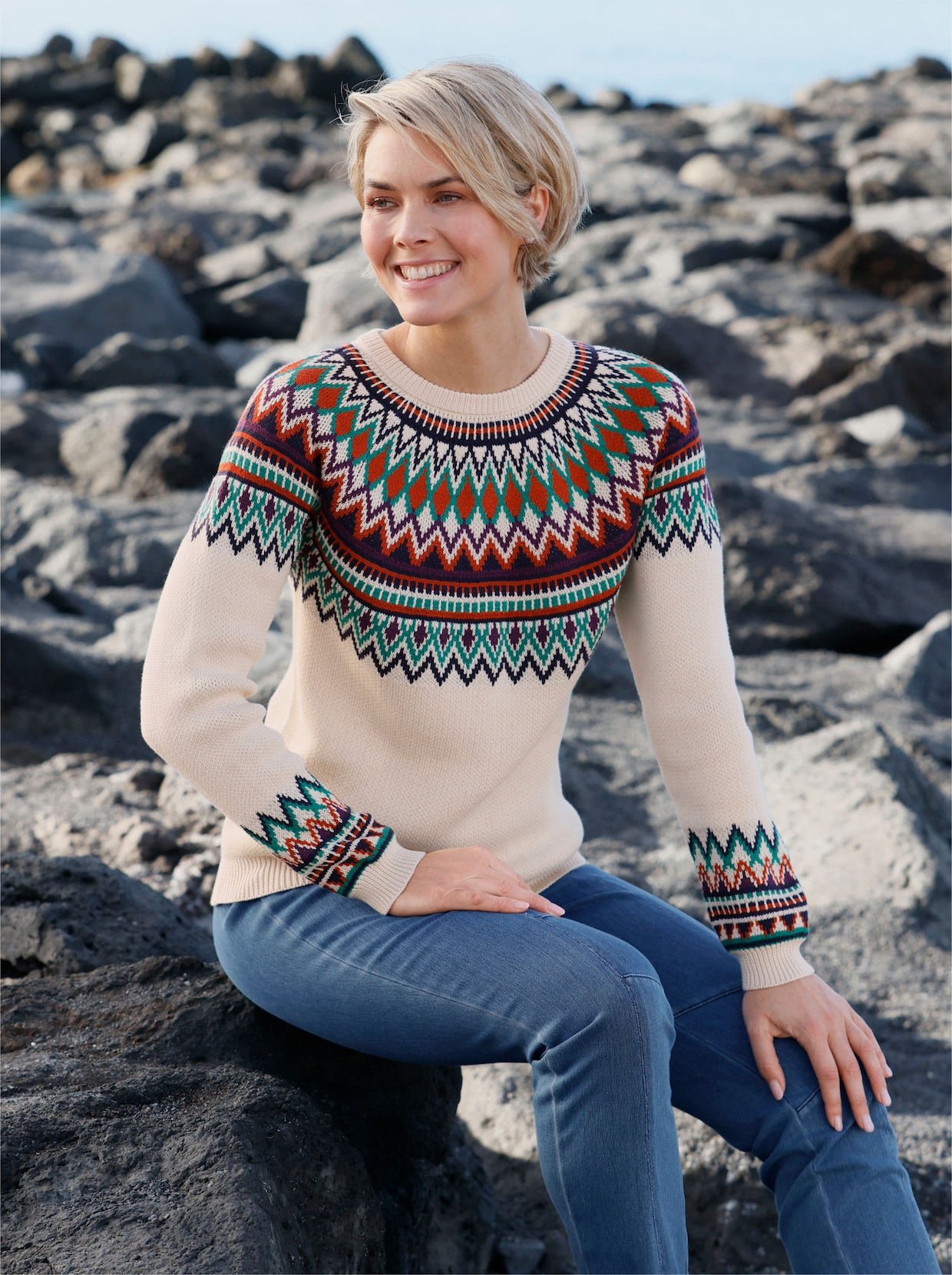 Pullover - sand-rostrot-gemustert