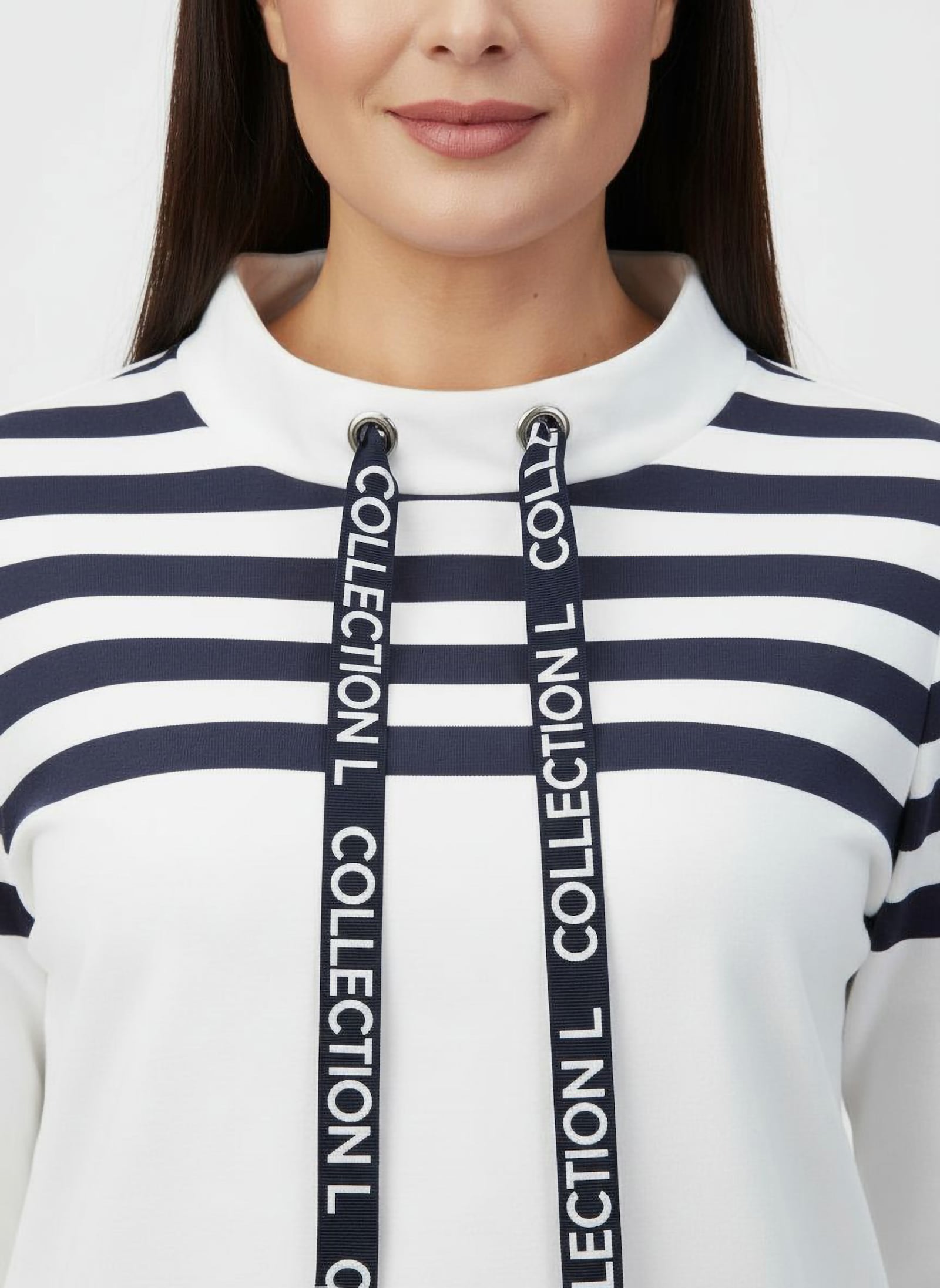 Sweatshirt mit hohem Stehkragen - ecru-marine