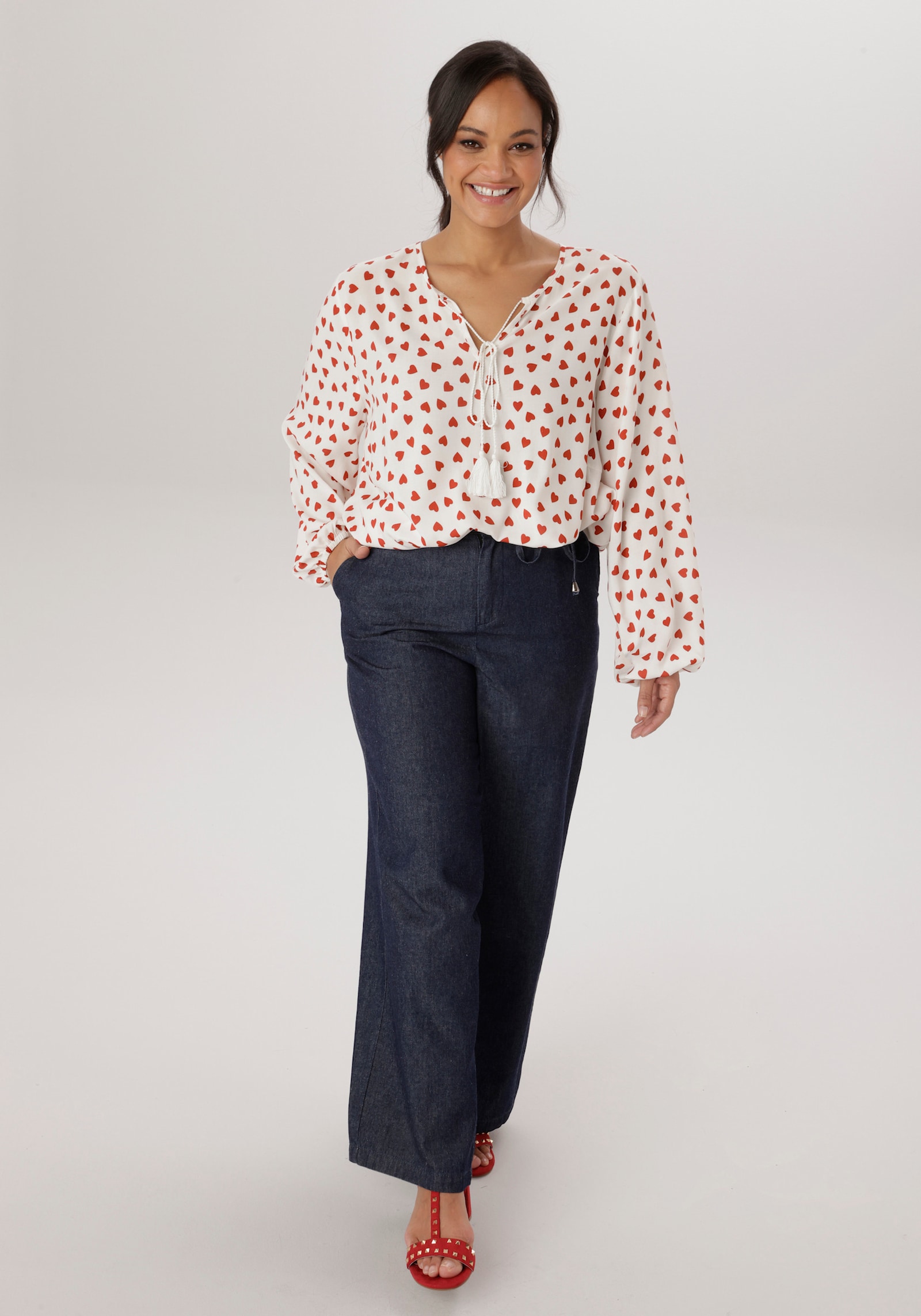 Aniston PLUS Schlupfbluse - weiß-rot