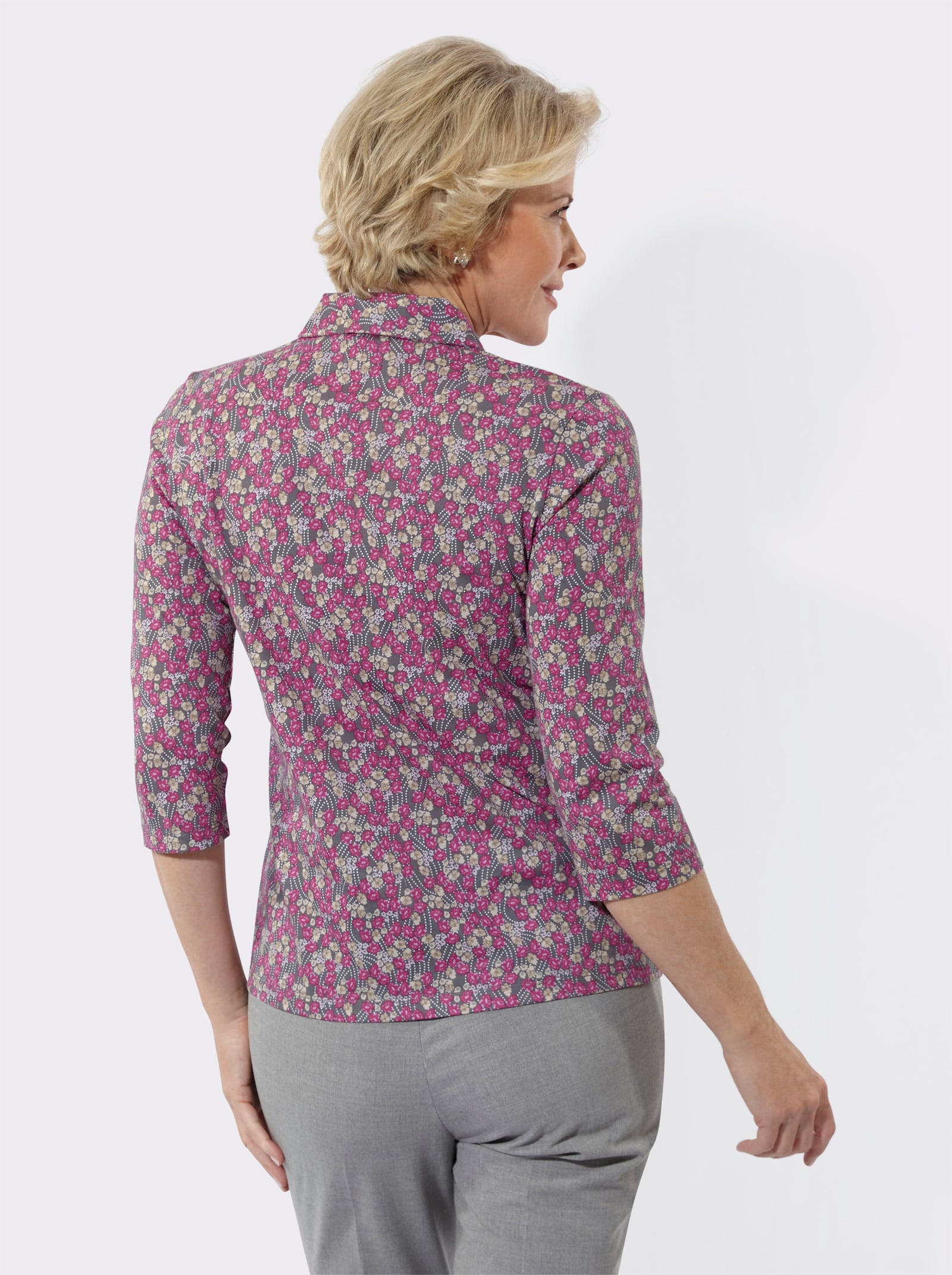 Poloshirt mit Glitzersteinchen - anthrazit-rosé-bedruckt