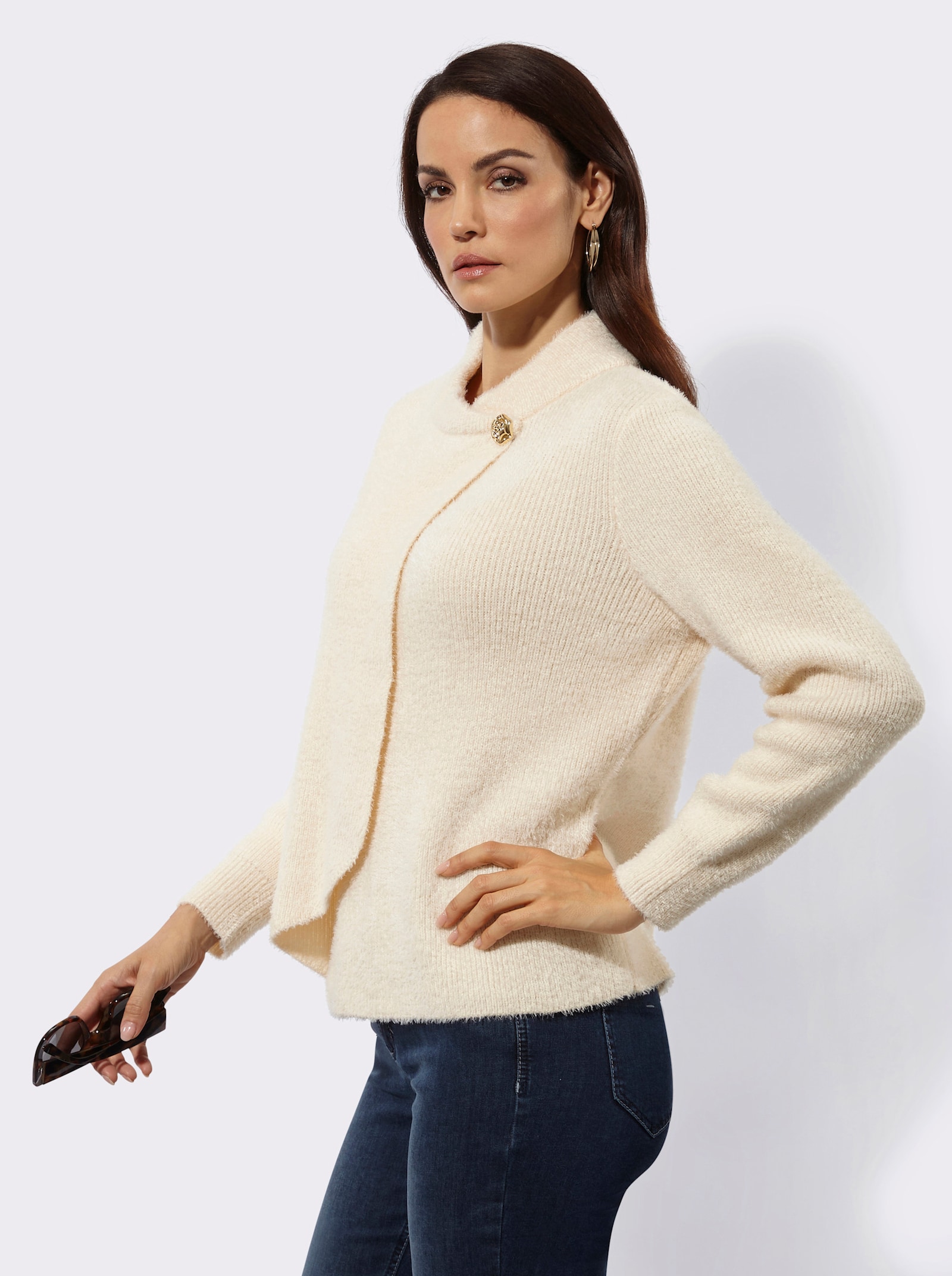 Langarm-Pullover in asymmetrischer Lagen-Optik - champagner