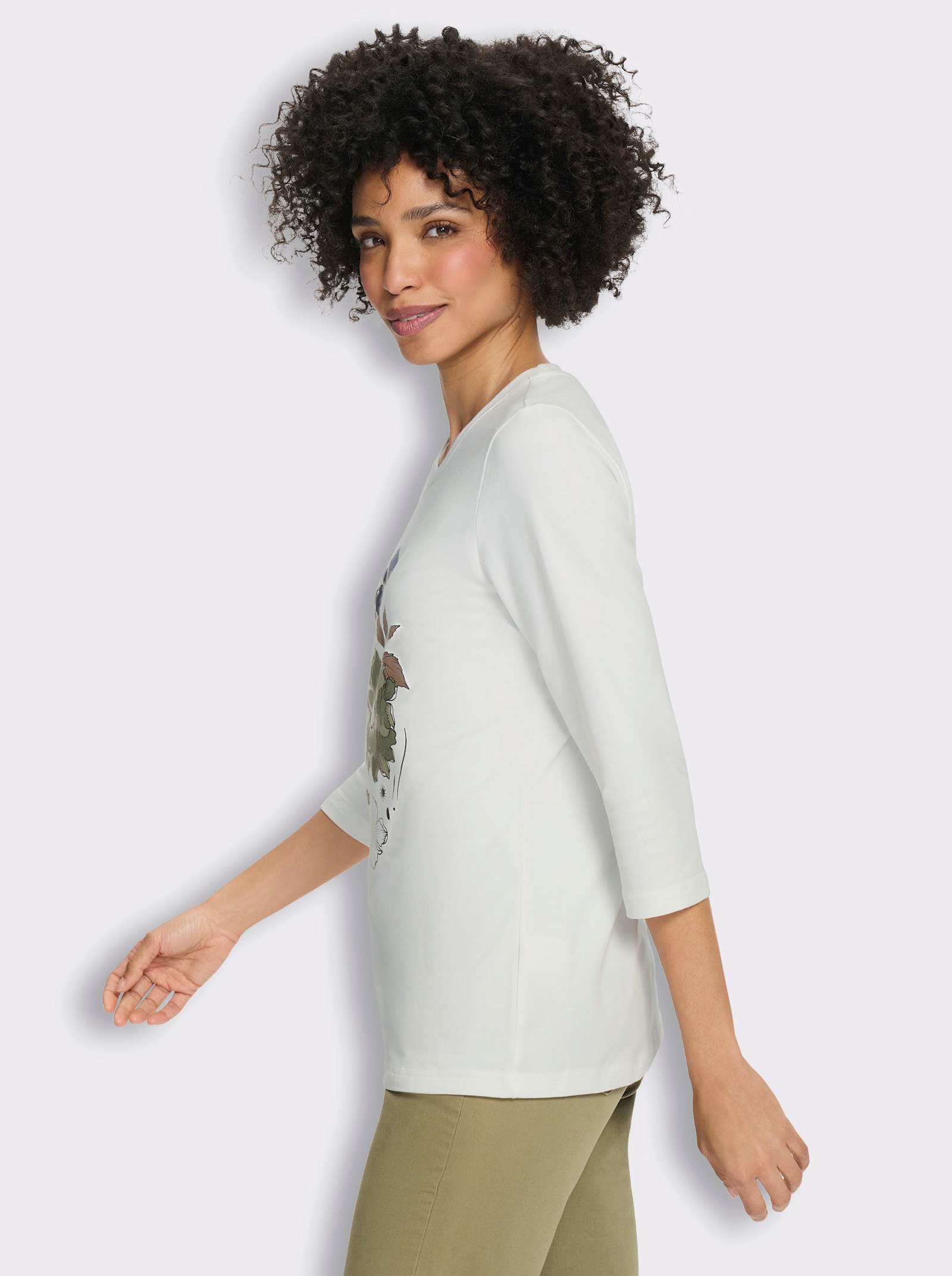 heine 3/4-Arm-Shirt mit Glanz-Details - ecru-braun-bedruckt