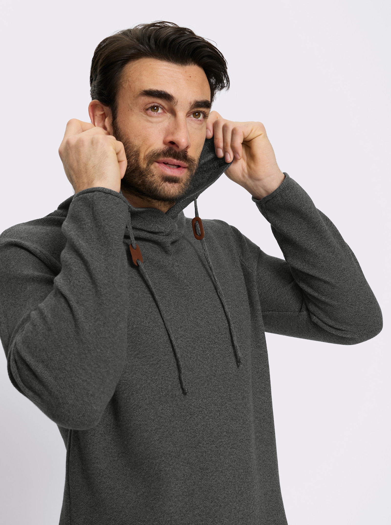 Catamaran Kapuzenpullover mit Struktur-Strickmuster - oliv-meliert