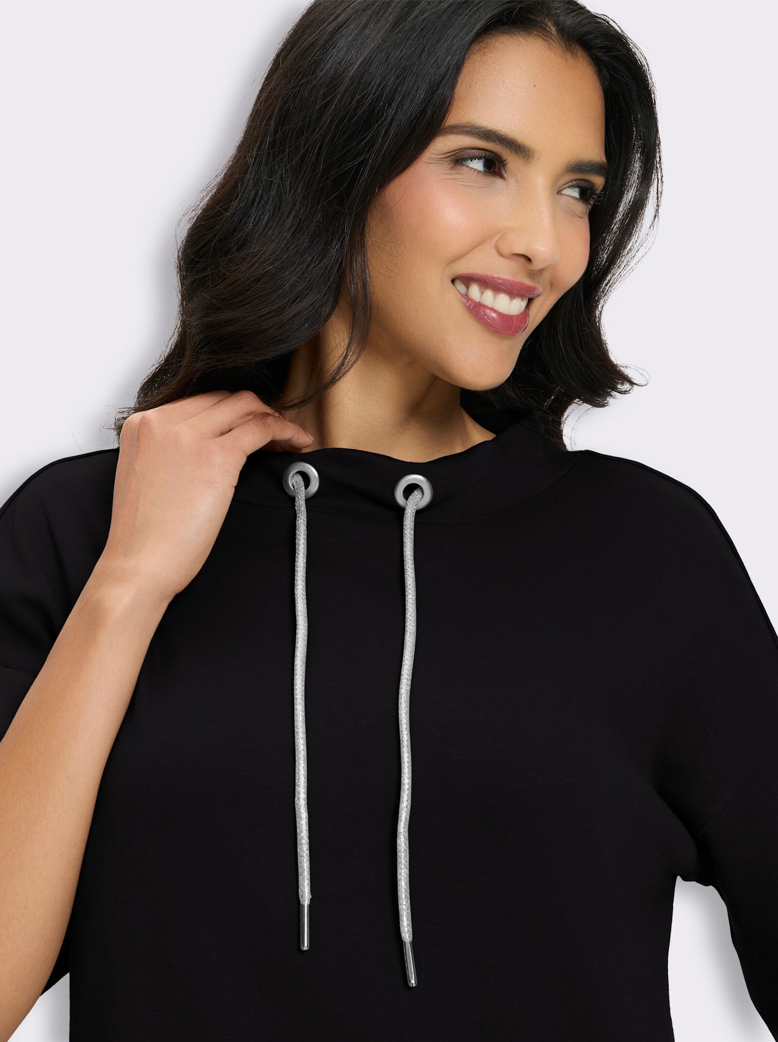 Longsweatshirt mit Kapuze - schwarz