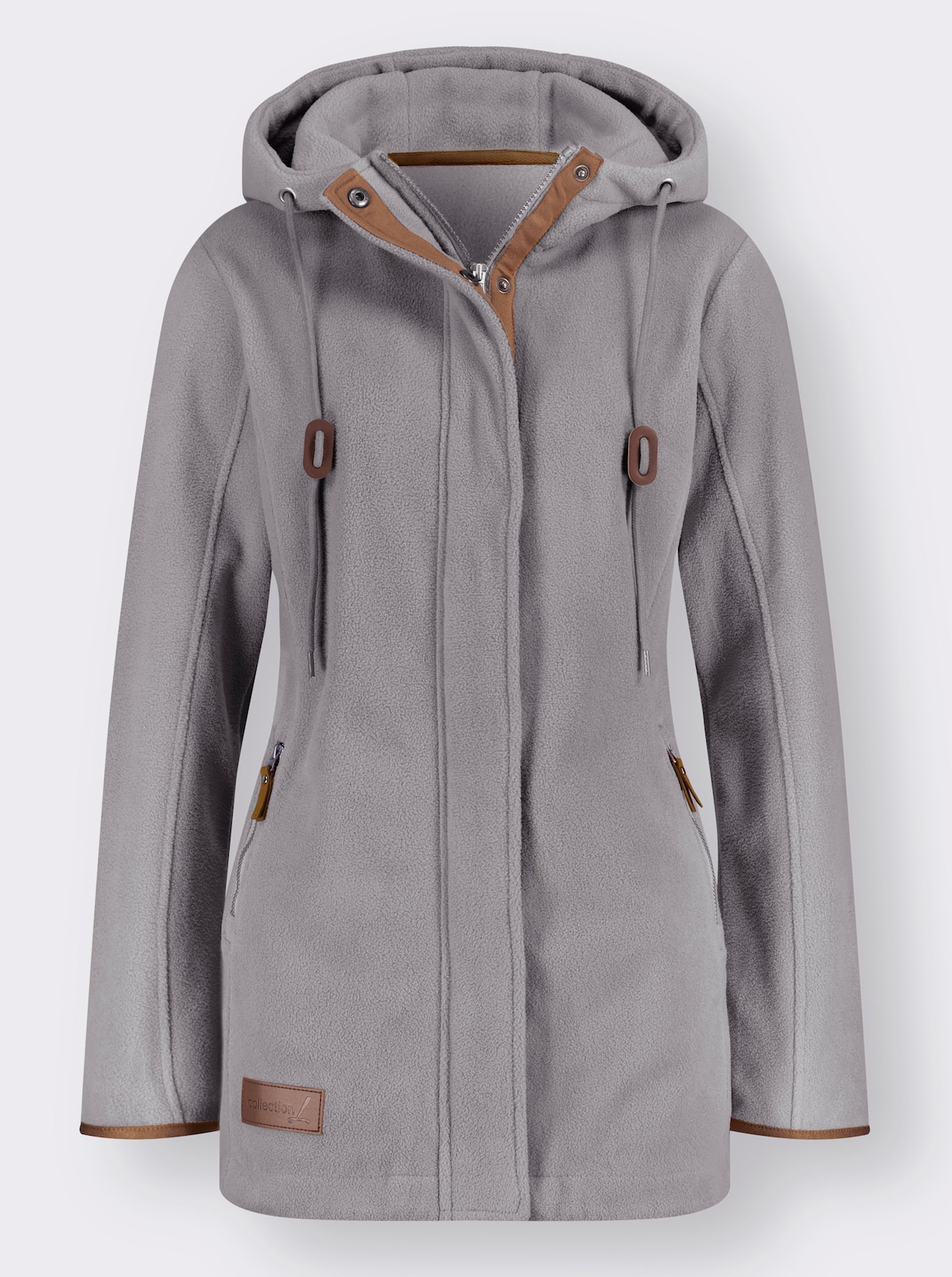 Kapuzenfleecejacke - steingrau-meliert