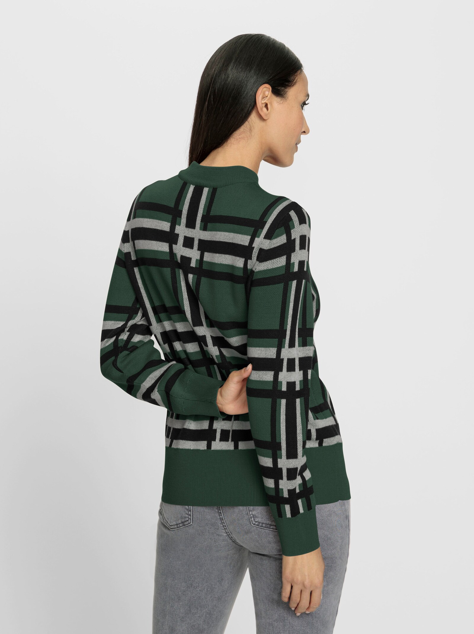 heine Pullover van jacquard in ruitdessin - mos/zwart gedessineerd