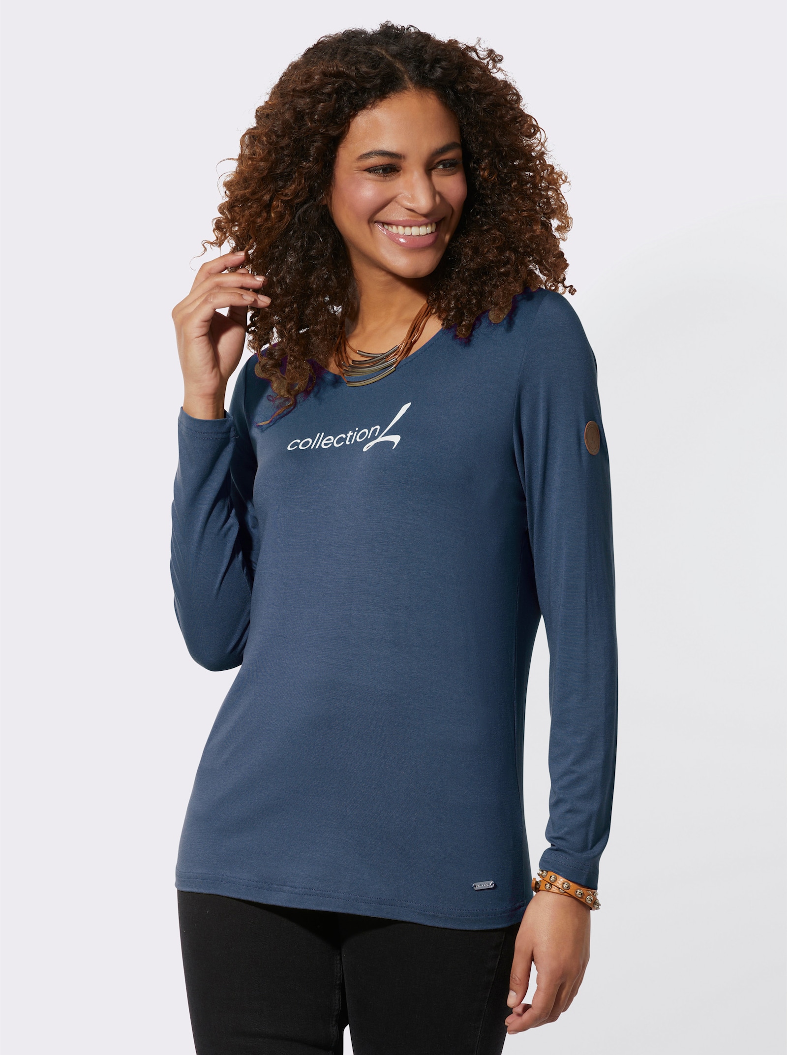 Langarmshirt mit Schriftzug - rauchblau