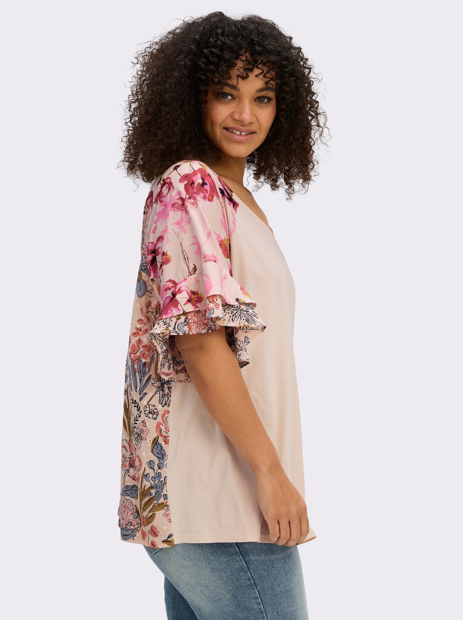 sheego by Joe Browns Tunika im Materialmix - apricot-fuchsia-gemustert