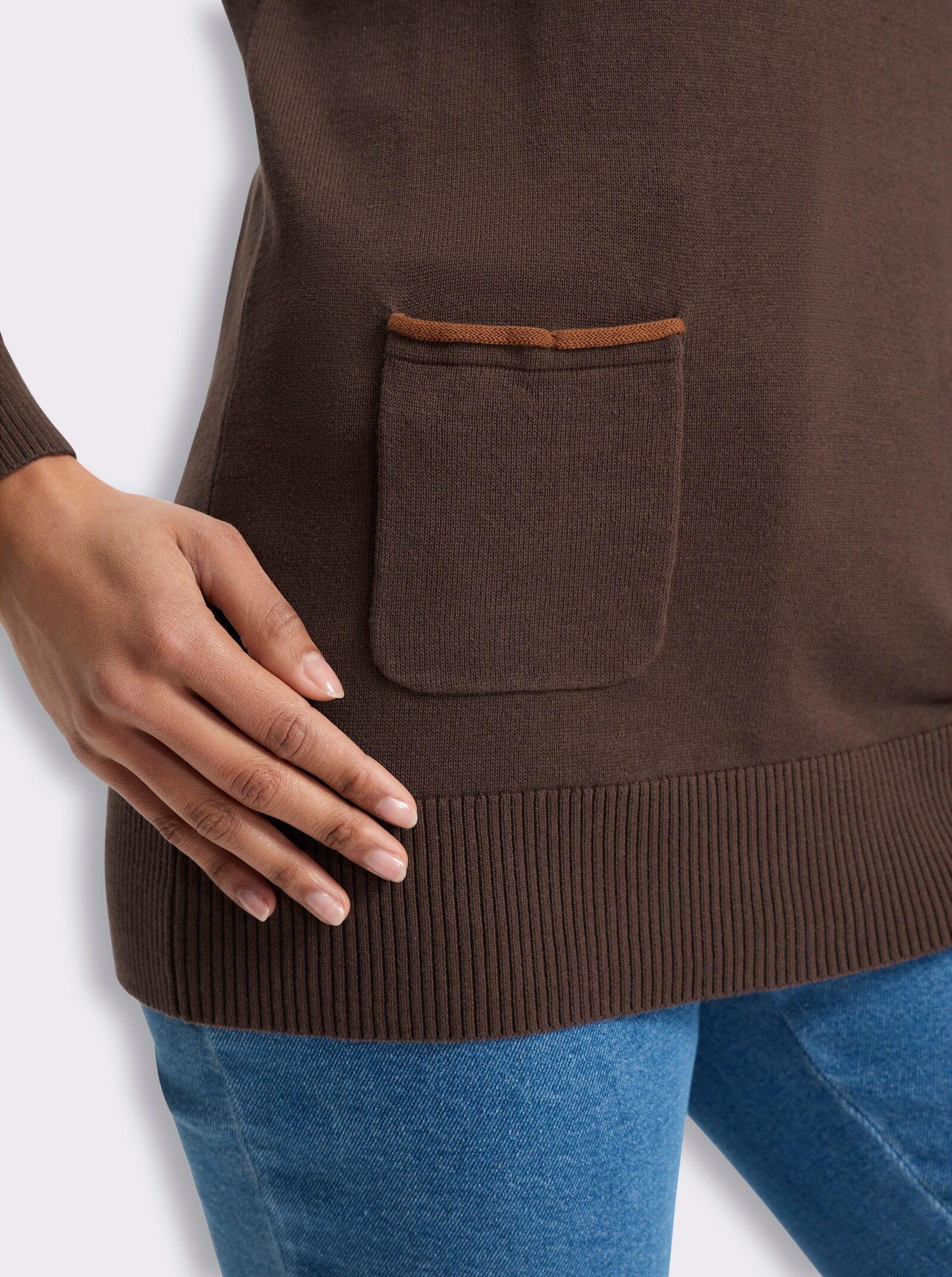 Longpullover mit Kontrast-Rollsaum - schoko