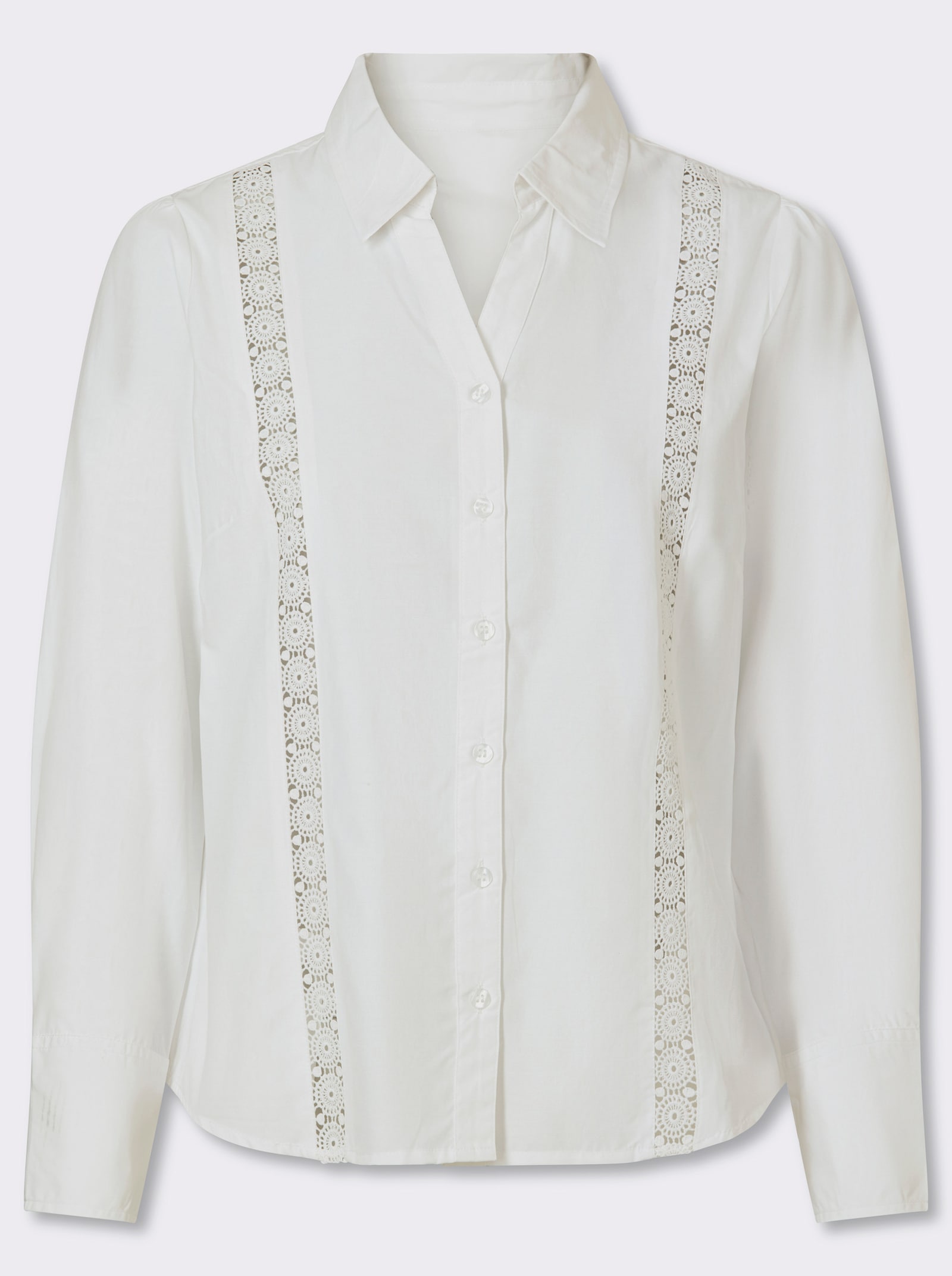 Spitzenbluse mit Kellerfalte hinten - weiß