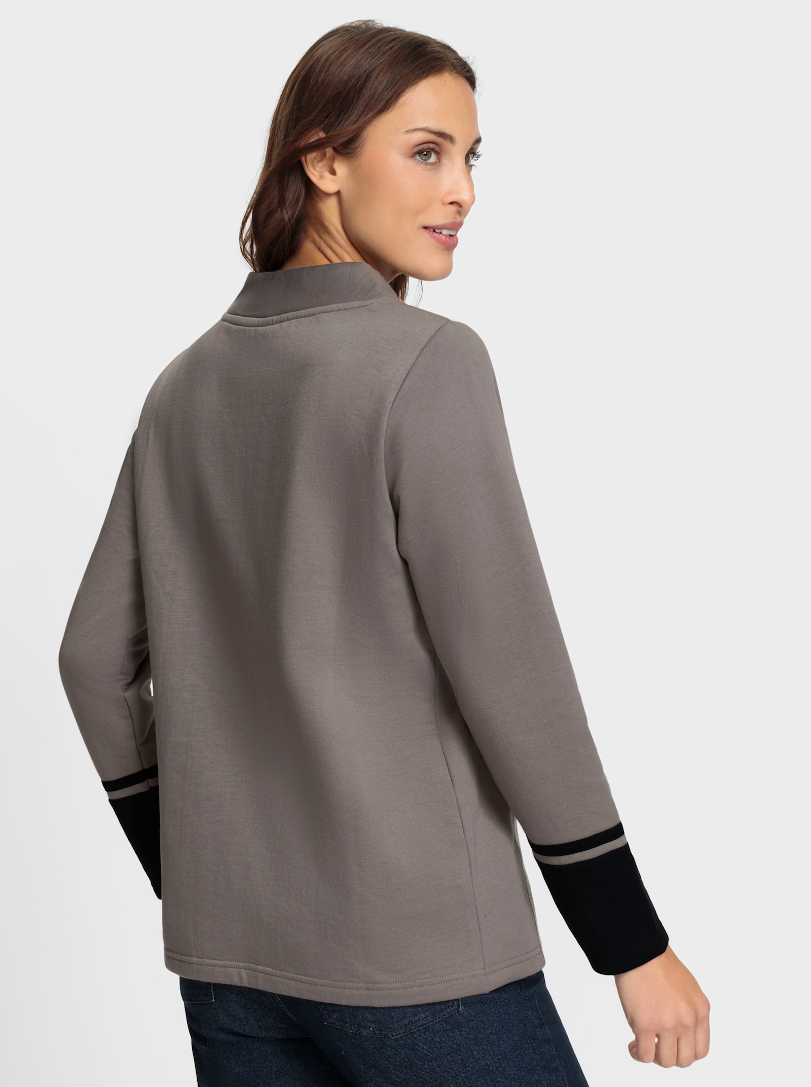 Print-Shirt mit halsfernem Stehkragen - grau-schwarz-gemustert