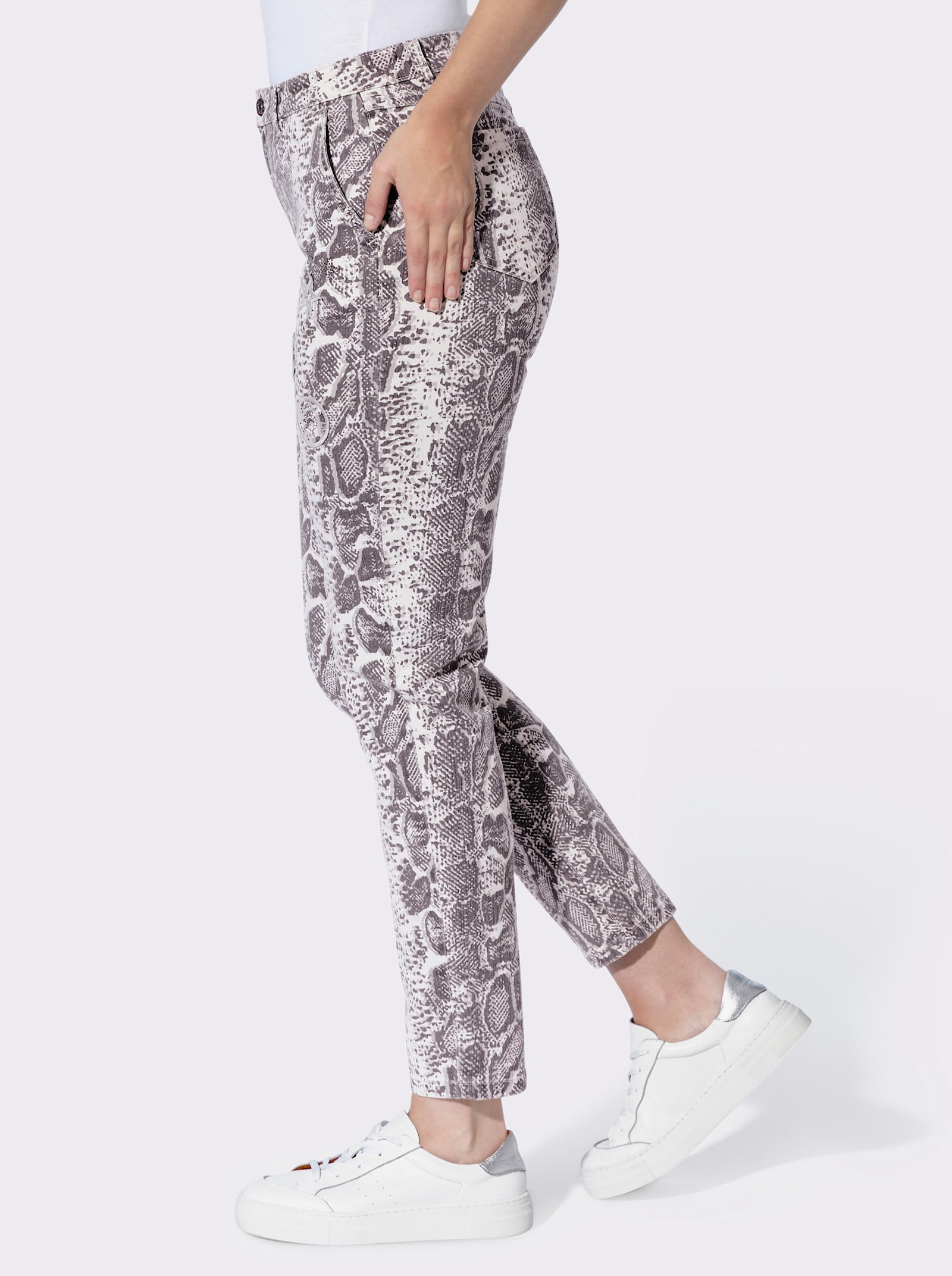 heine Druckhose mit Verzierungen - hellgrau-bedruckt