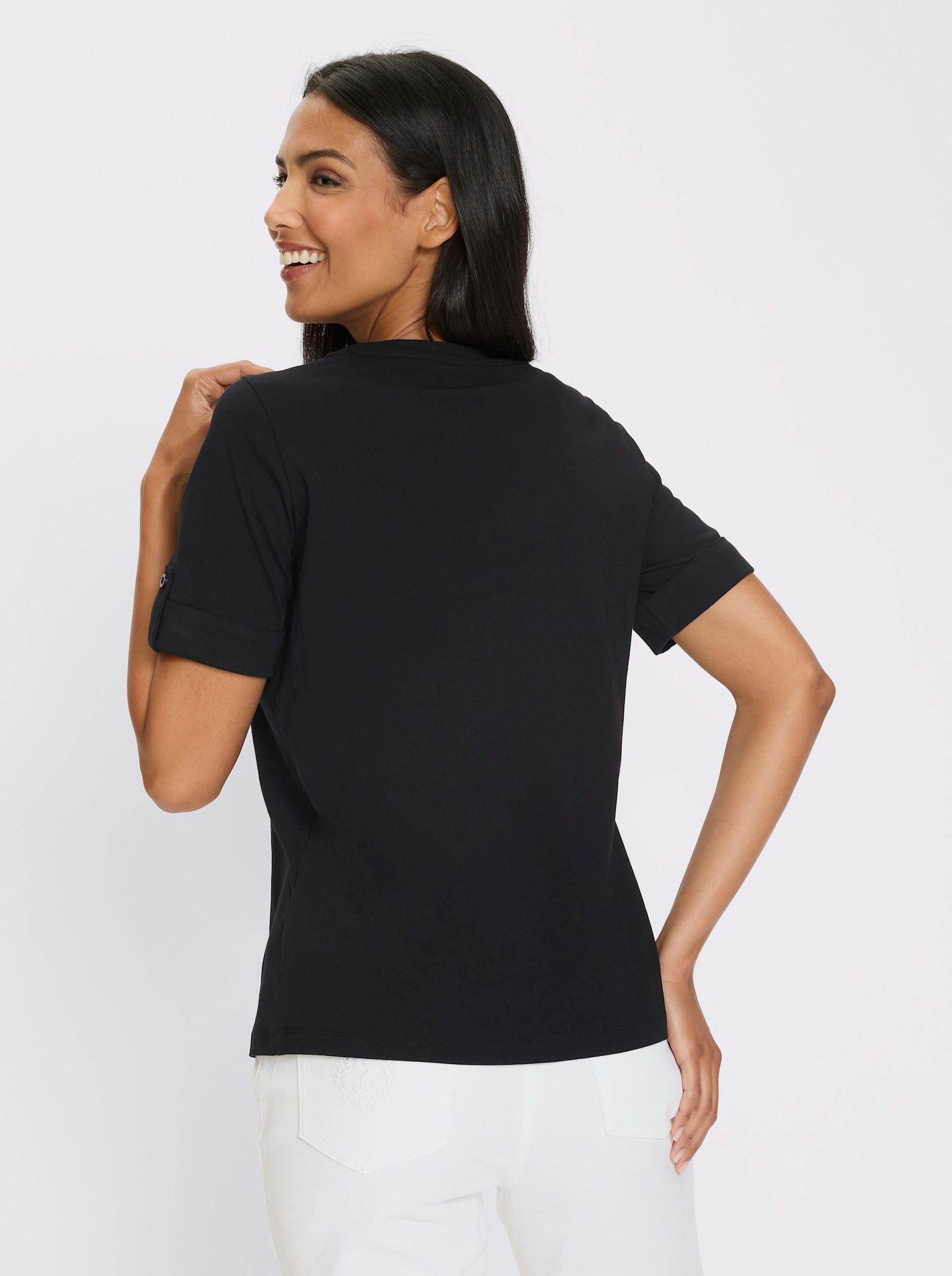 Kurzarmshirt mit Leo-Print - schwarz-goldfarben