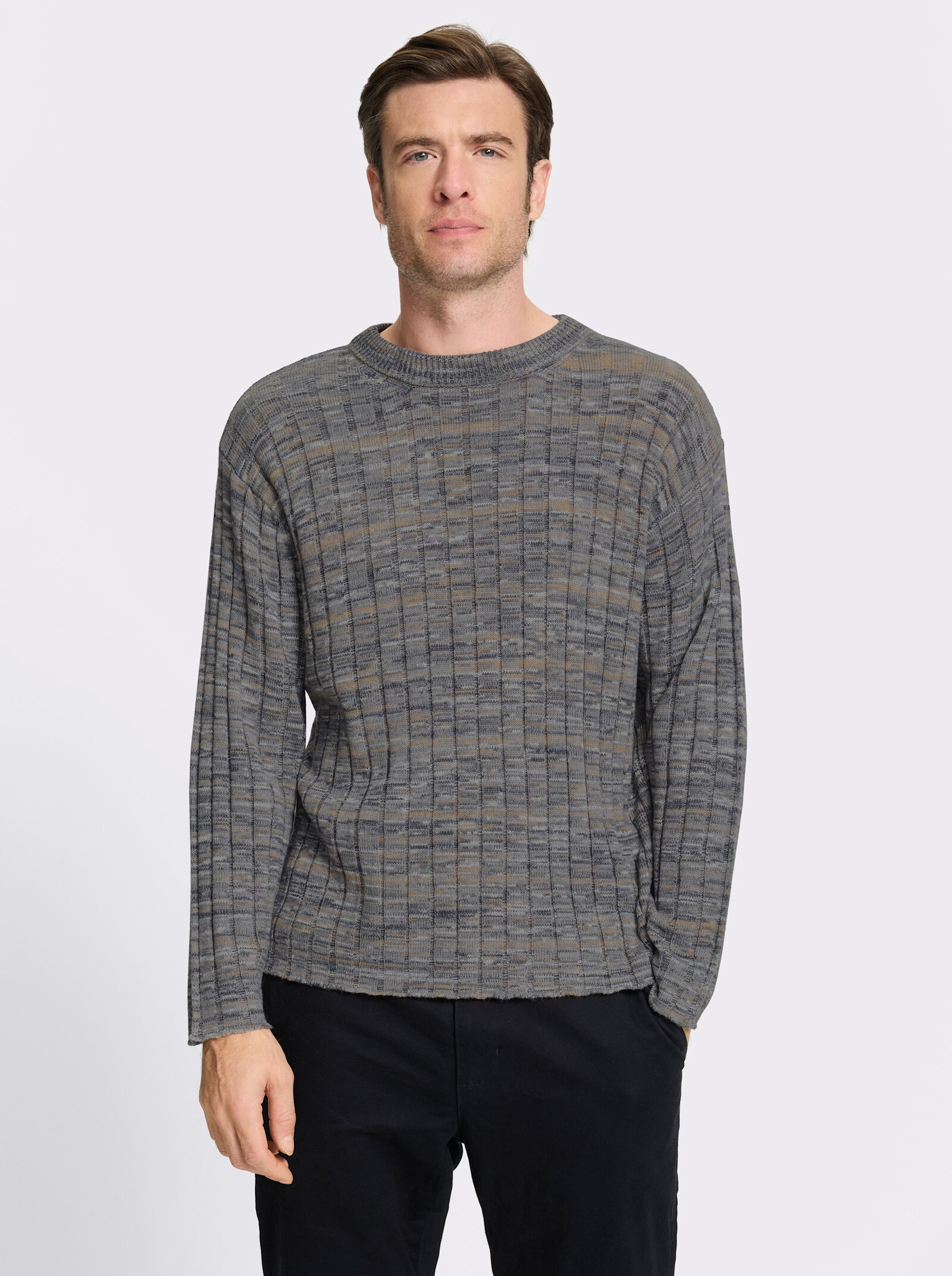 Marco Donati Rundhalspullover mit Woll-Anteil - steingrau-camel-meliert