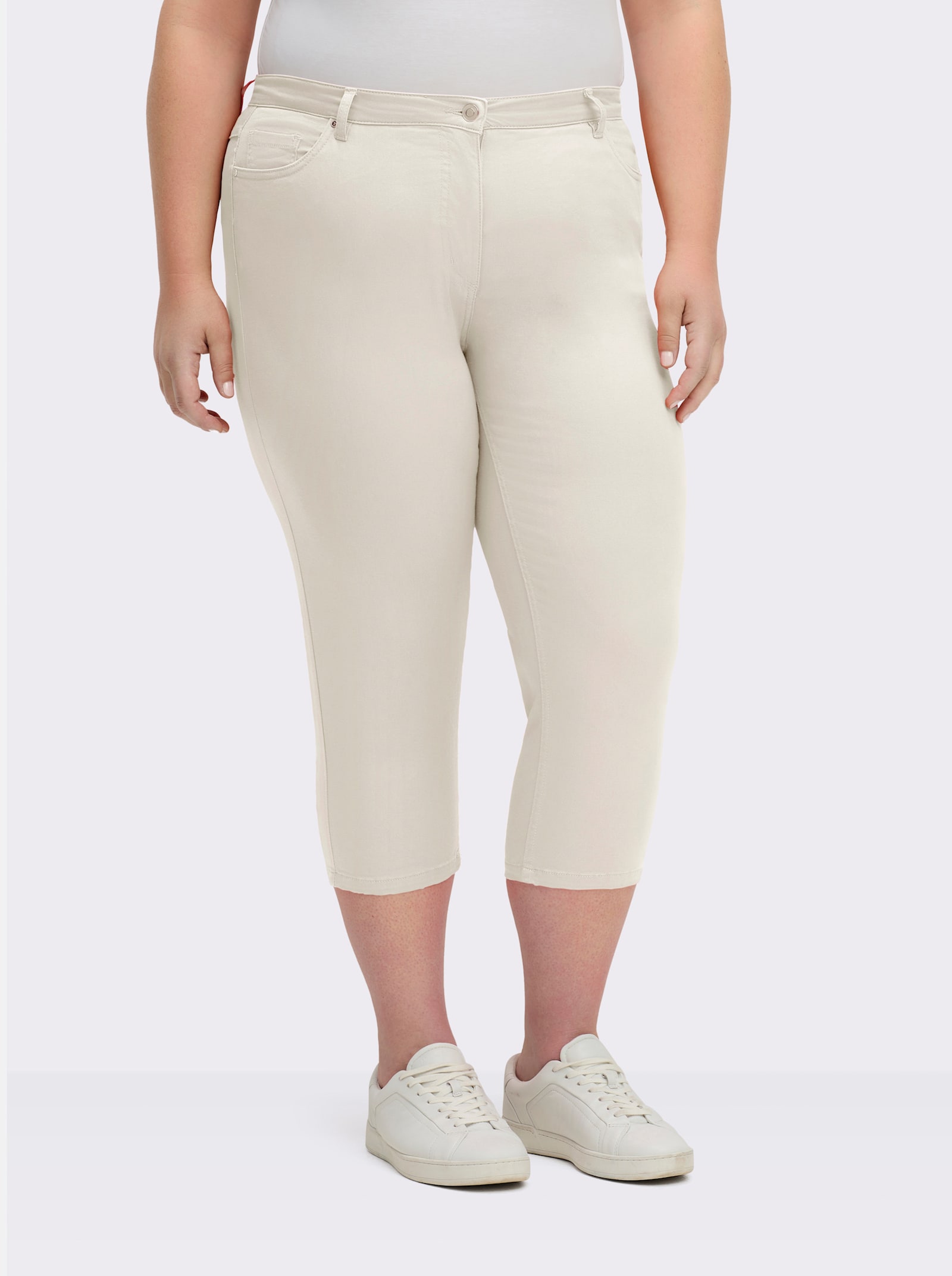 3/4-Jeans mit Bändchen-Verzierung - weiß