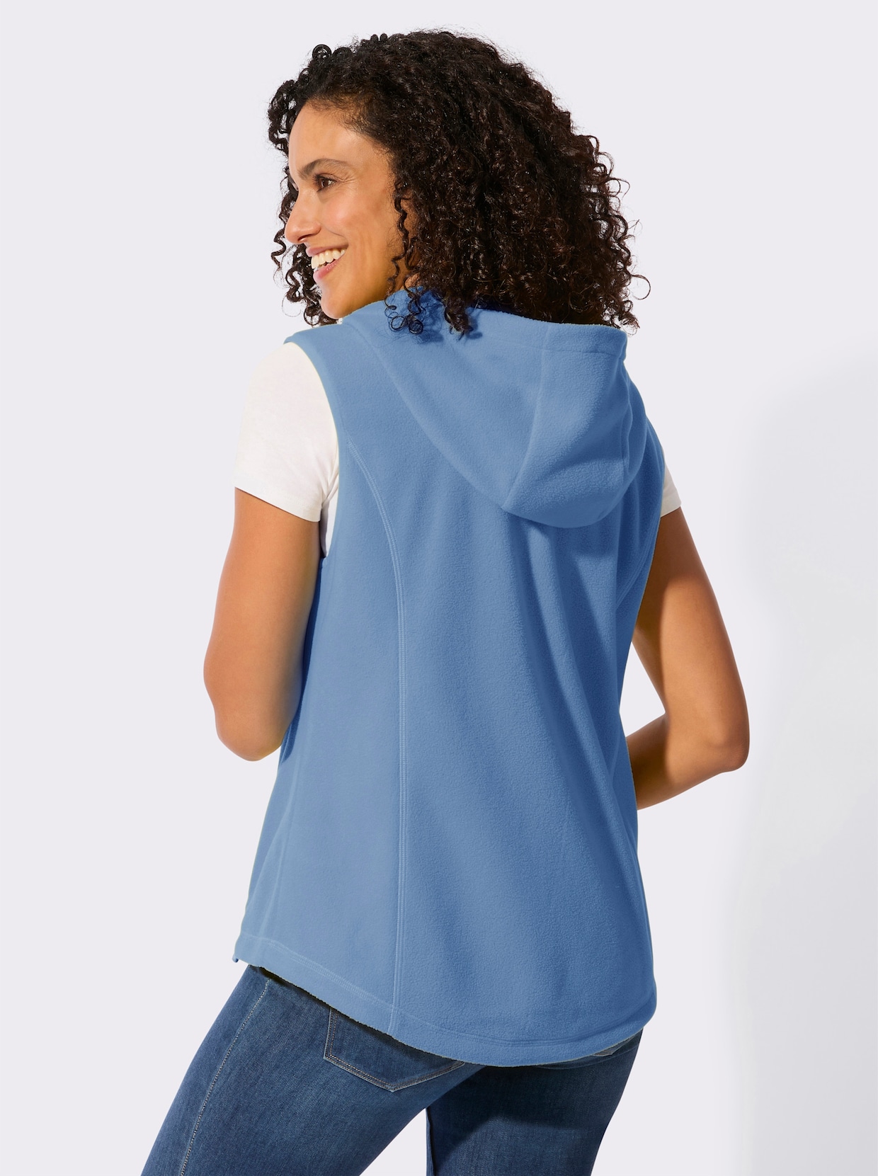 Fleeceweste mit Kapuze - himmelblau