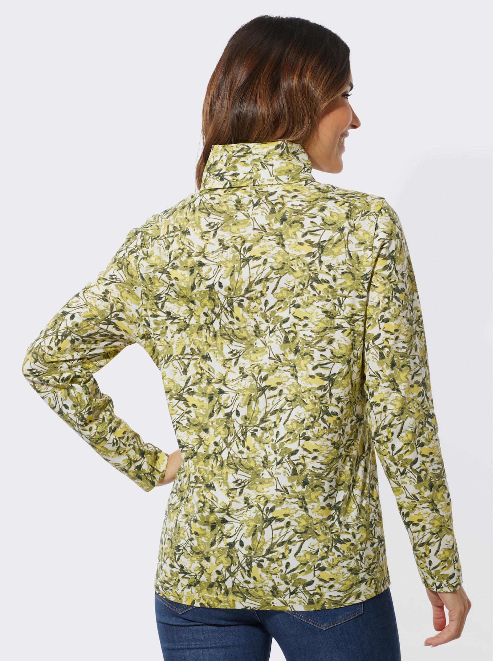 Rollkragenshirt im floralen Dessin - lindgrün-zitrone-bedruckt