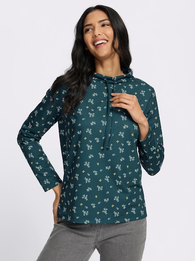 Sweatshirt im floralen Dessin - petrol-ecru-bedruckt