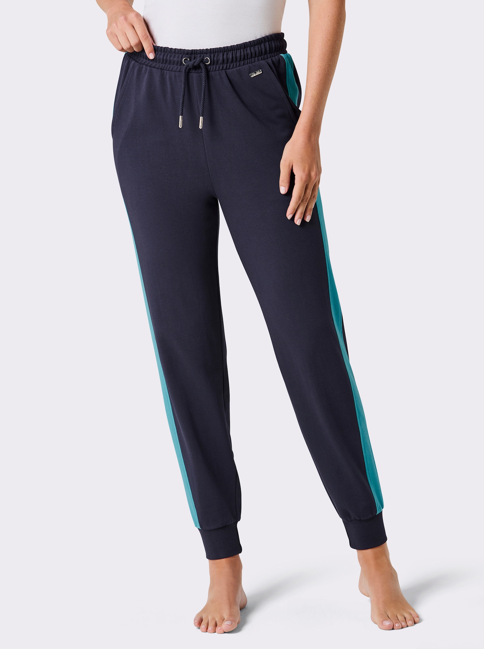 feel good broek met comfortband - marine/turquoise